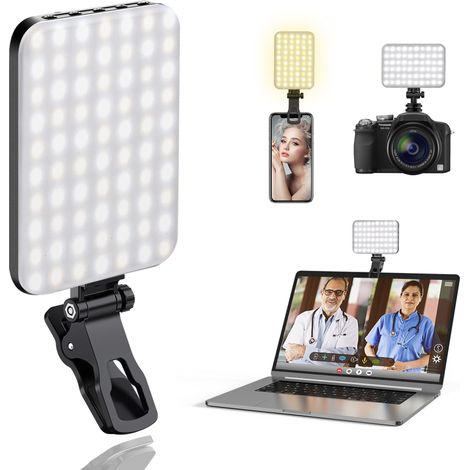 Tragbare 60-led-leuchte Für Selfies Und Videokonferenzen Mit Clip Und Stativadapter Für Kameras, Wiederaufladbar, 2200 Mah, Cri 97+, 3 Beleuchtungsmodi Für Smartphones, Iphones Und Webcams