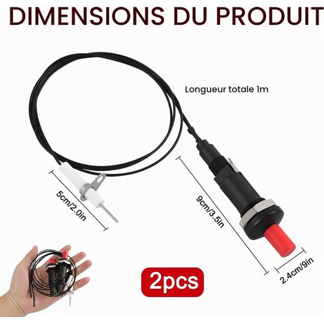 Piezo-zünder, 2er-pack, Piezoelektrische Zündung Mit Druckknopf Und 1 M Kabel, Hitzebeständiger Abs-zündgenerator Für Gasherde, Grills Und Gasgeräte