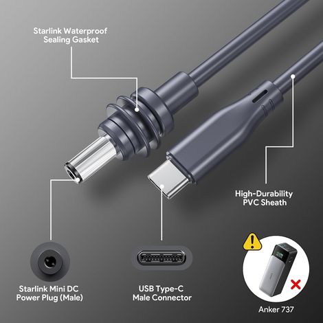 100w 5m Usb-c Auf Dc Kabel Für Starlink Mini/mini X (ip67) Für Mini/mini X, 5m 100w 18awg Usb-c Auf Dc, Pd Chip (20v), Ip67 Wasserdicht, Ideal Für Externe Batterie, Wohnmobil Und Suv.