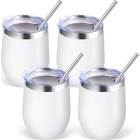 Set Mit 4 Edelstahl-weinbechern, 350 Ml, Mit Deckel, Doppelwandige, Isolierte, Stielose Weingläser