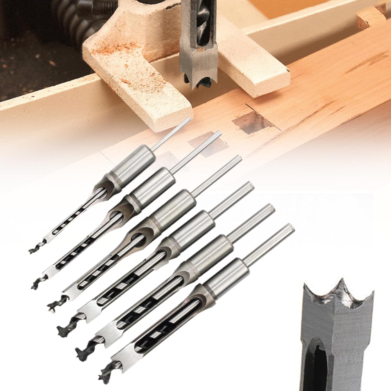 5-teiliges Set Hohlmeißel- Und Zapfenbohrer, Vierkantbohrer-set – 1/4", 5/16", 3/8", 7/16", 1/2