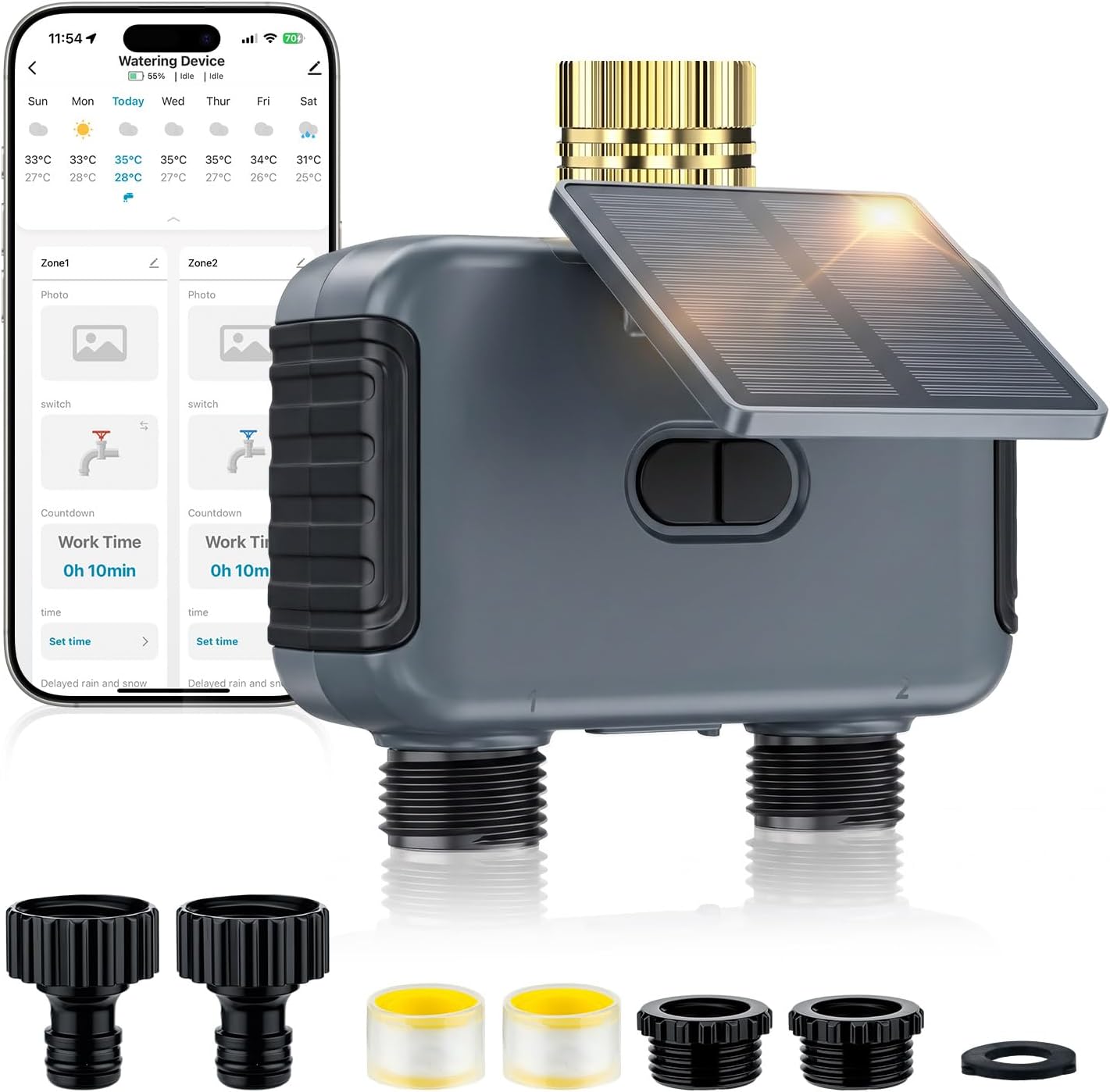 Wlan-bewässerungstimer Mit 2 Ausgängen – Solarpanel – Ip55 Wasserdicht – Smart-home-fähig Mit Alexa Und Google – Garten & Rasen