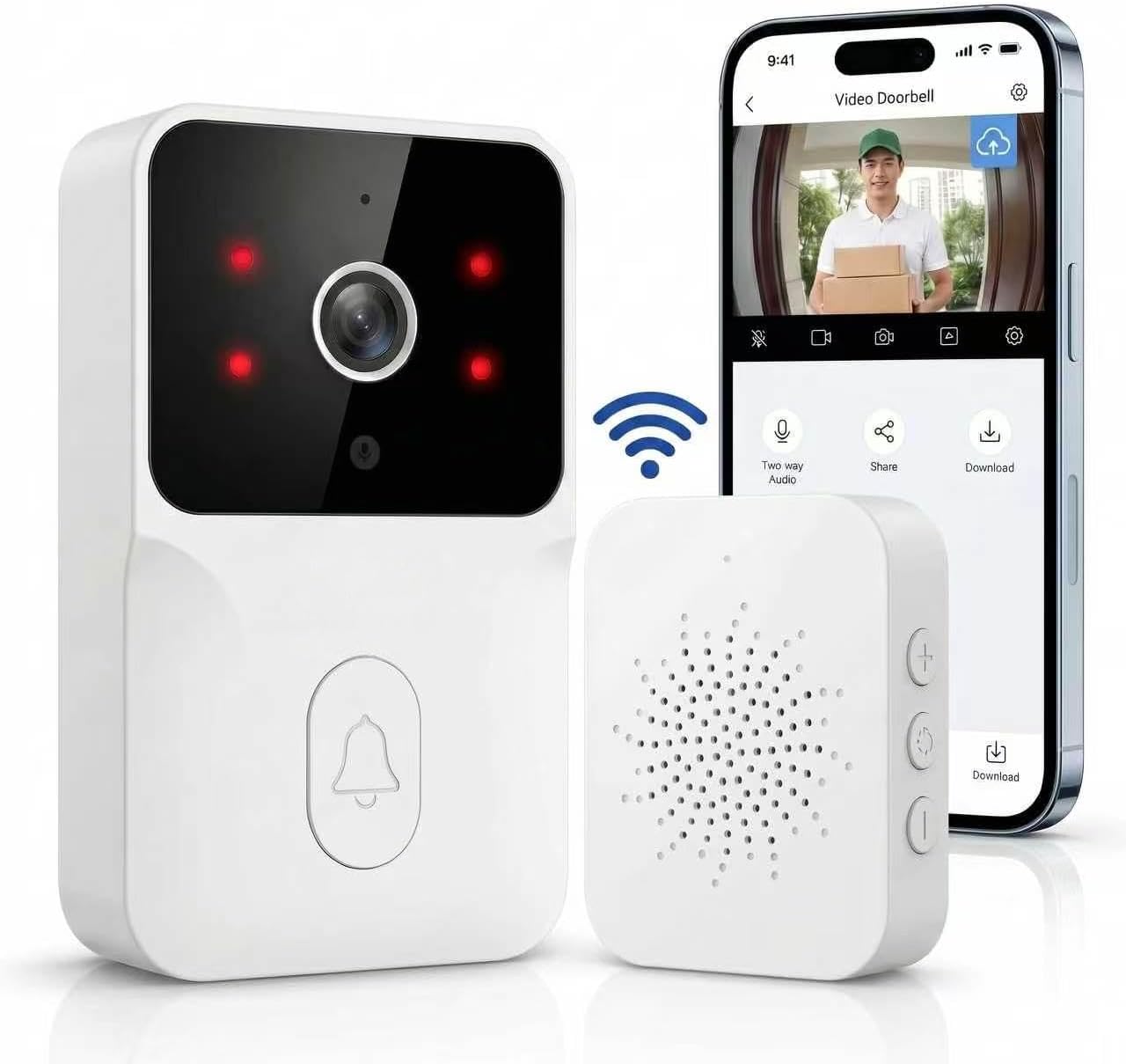Kabellose Video-türklingel – 1080p-wlan, Ip65 Wasserdicht – Nachtsicht Und Zwei-wege-audio – Personenerkennung Für Tür Und Garten