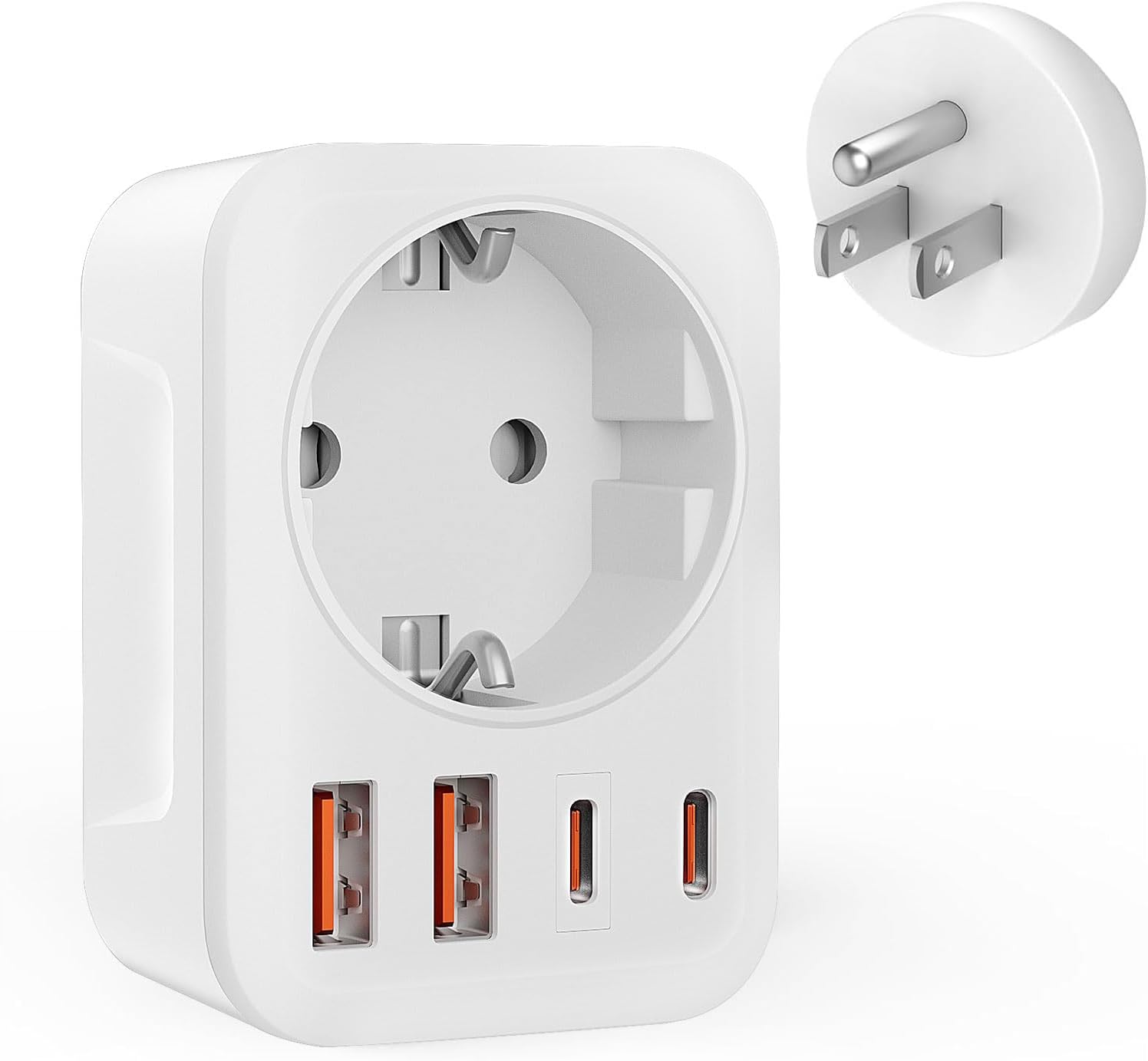5-in-1-steckeradapter Für Die Usa – 2 Usb-a Und 2 Usb-c – Kompatibel Mit Usb-b – Für Reisen Und Geschäftsreisen – 70 X 53 X 70 Mm