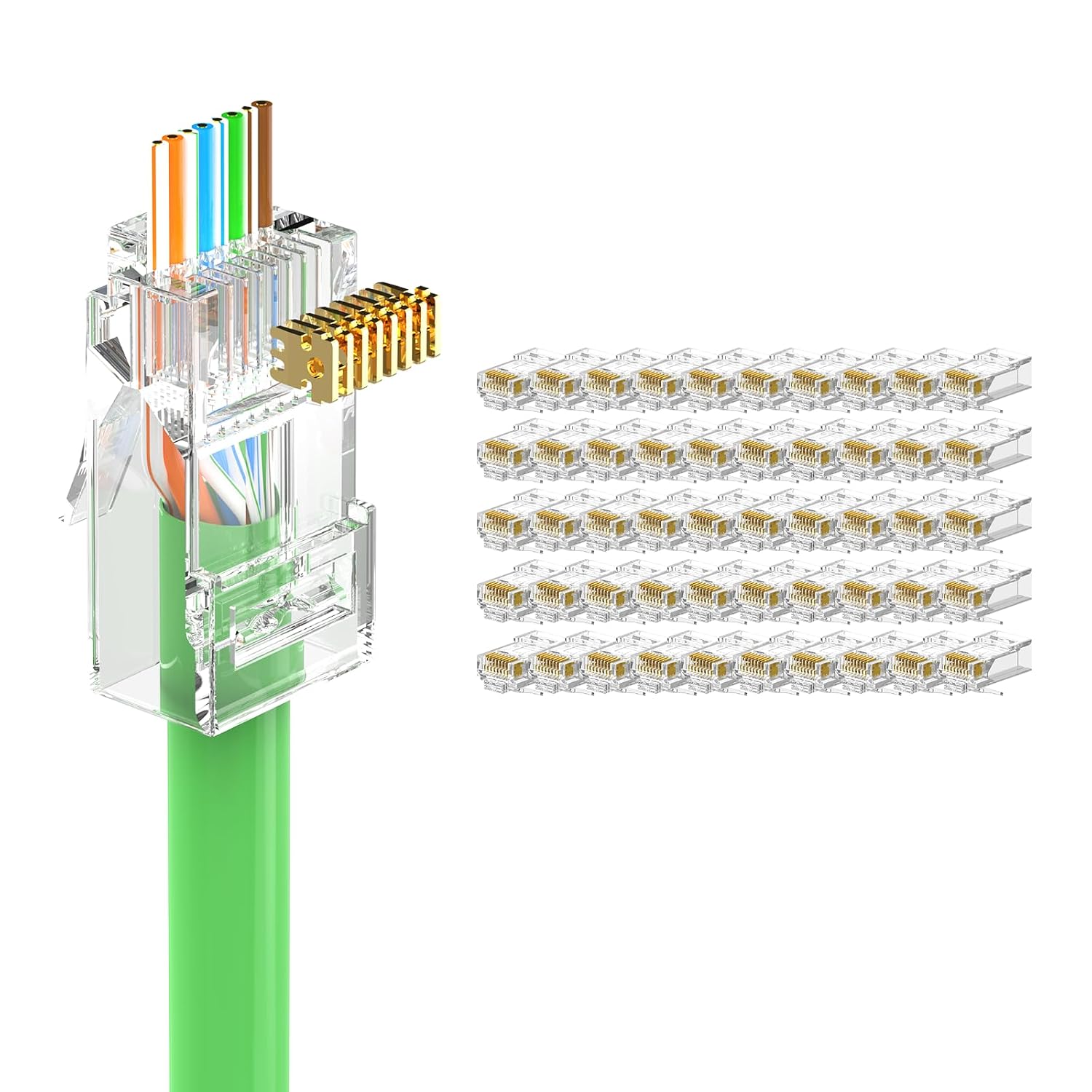 Rj45 Cat6-durchführungsstecker – 50er-pack – Vergoldet – 1 Gbit/s, 250 Mhz – Für Massive Und Flexible Netzwerkkabel – Awg 23–26