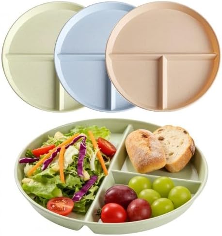 Unterteilter Teller – 3er-set – Unzerbrechliches Pp – Portionskontrolle – Mikrowellengeeignet – Erwachsene – 23,5 Cm
