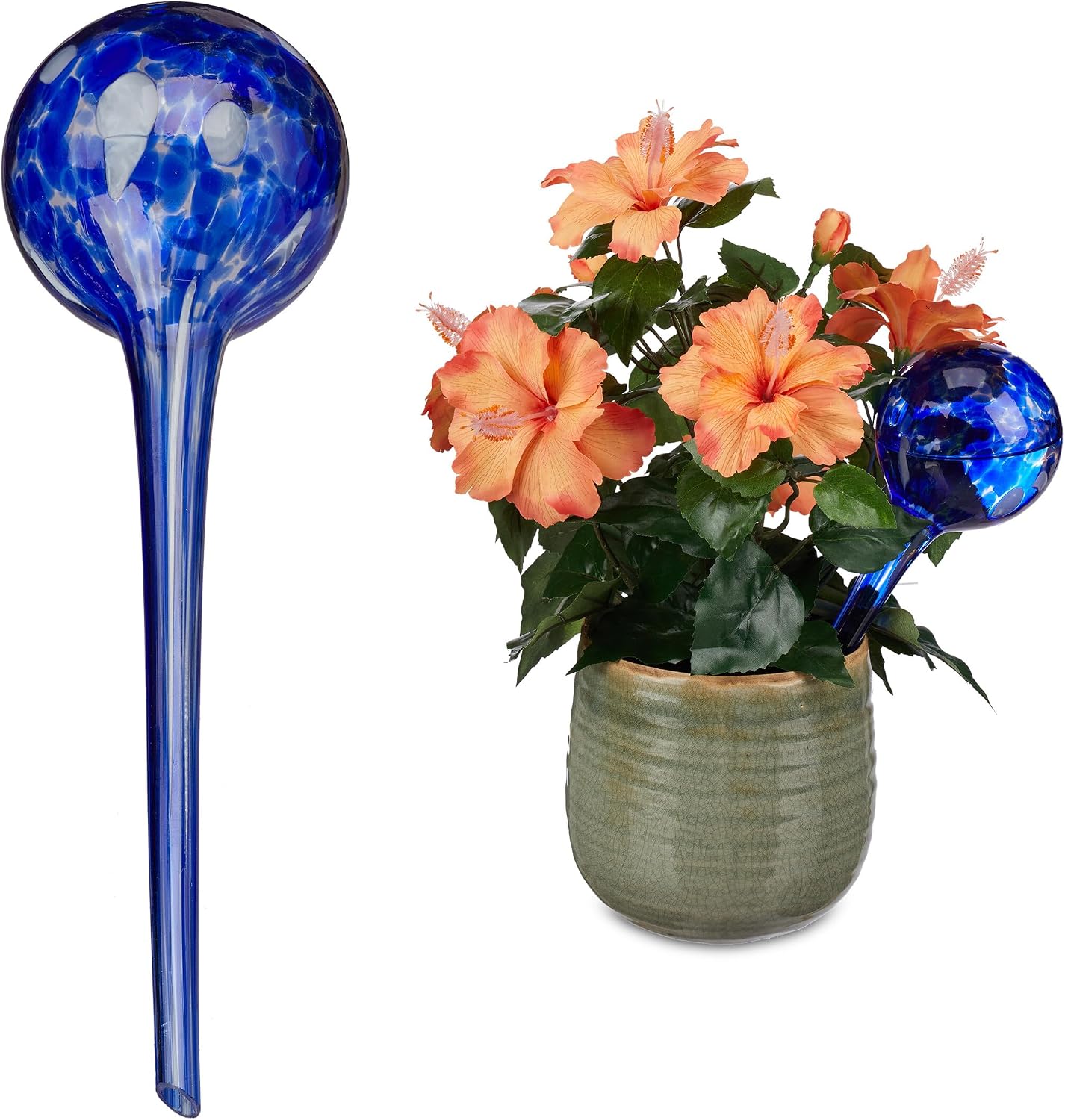 Kugelförmige Gießkanne – 2er-set – Blaues Glas – Wasserspender – Für Zimmerpflanzen – Ø 9 Cm