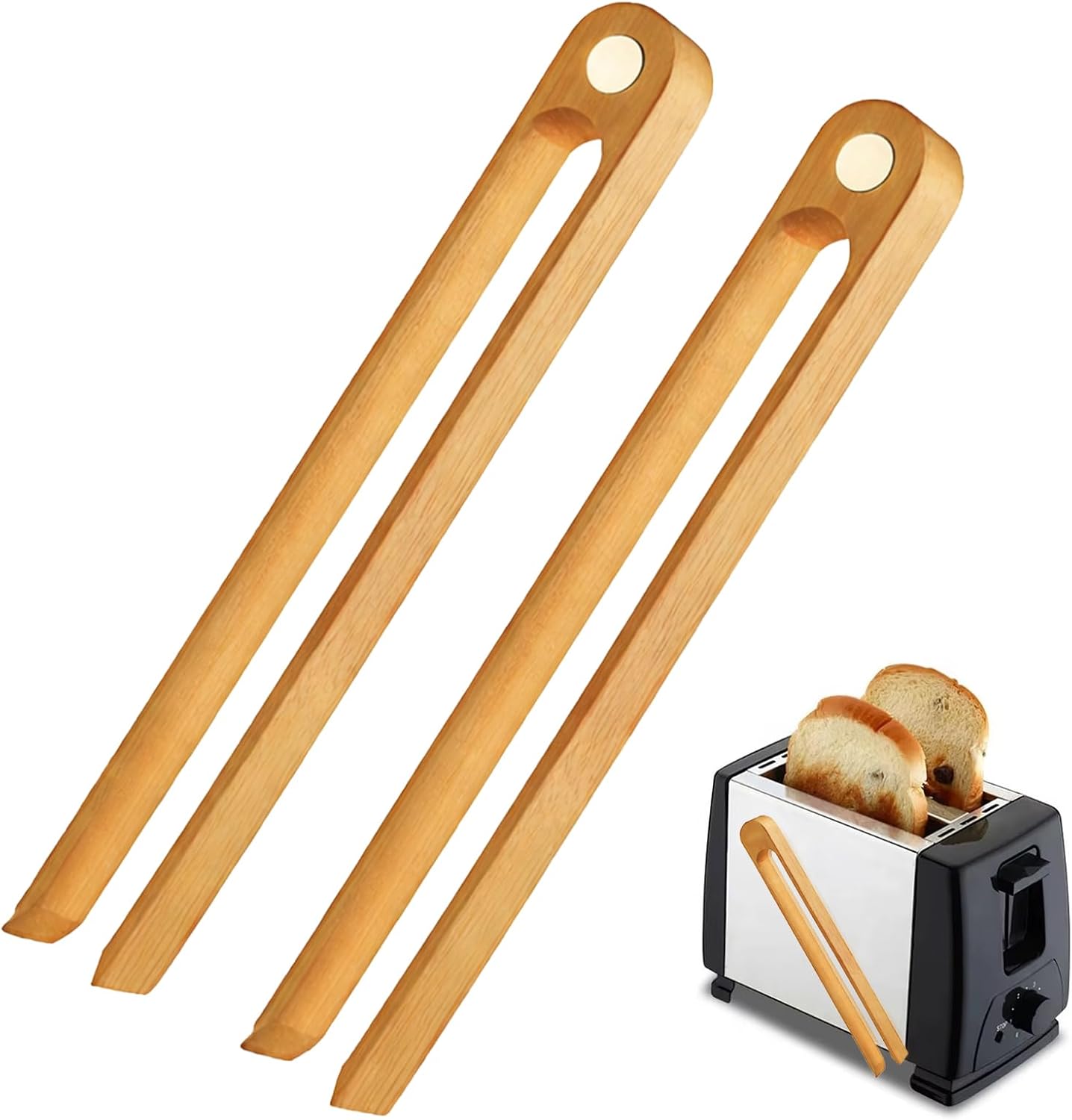 Küchenzange – 2-teilig – Natürlicher Bambus – Mit Integriertem Magneten – Für Toaster Und Grill – 22 Cm