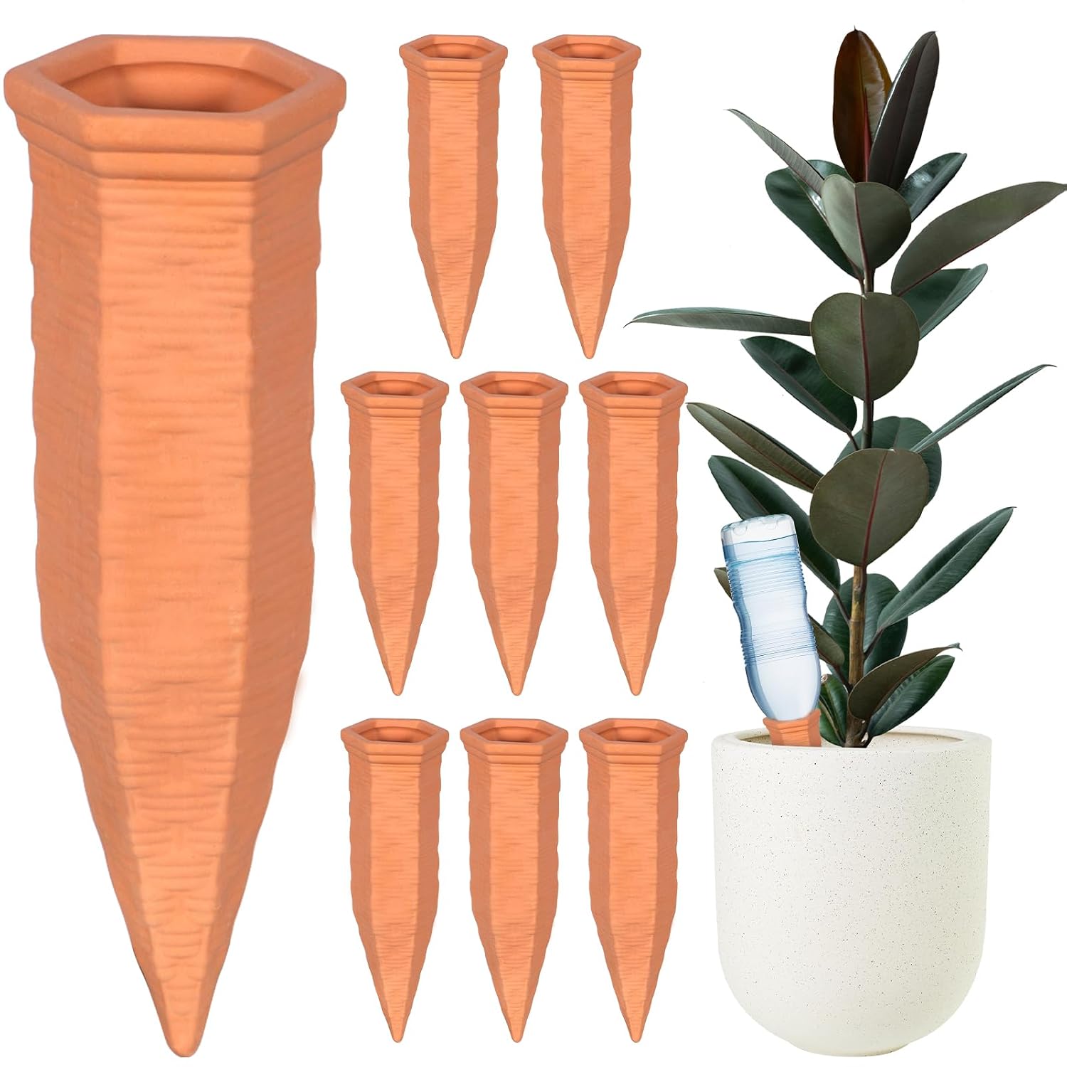 Bewässerungskegel – 8 Stück – Terrakotta – Automatische Bewässerung – Für Zimmer- Und Gartenpflanzen – Braun