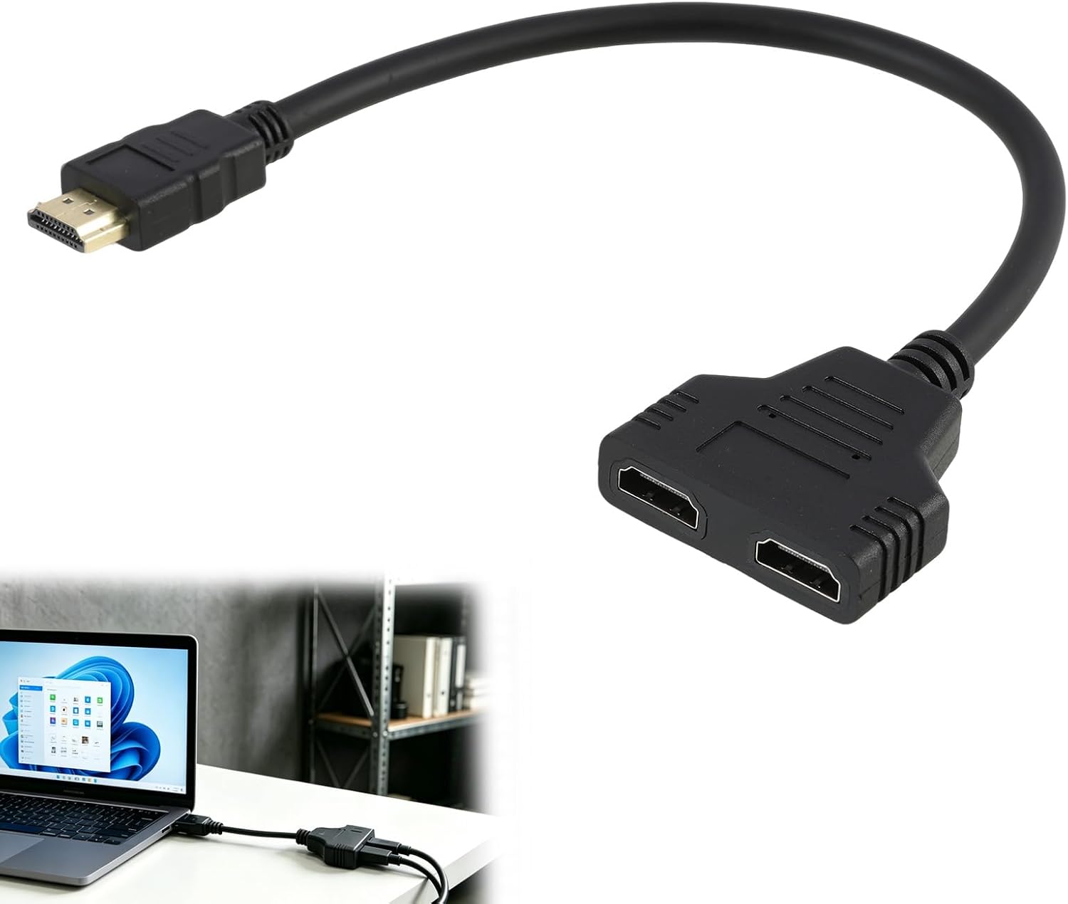Hdmi 1 Auf 2 Splitter – 1080p-adapterkabel – Vergoldeter Stecker – Für Fernseher/projektor – Schwarz