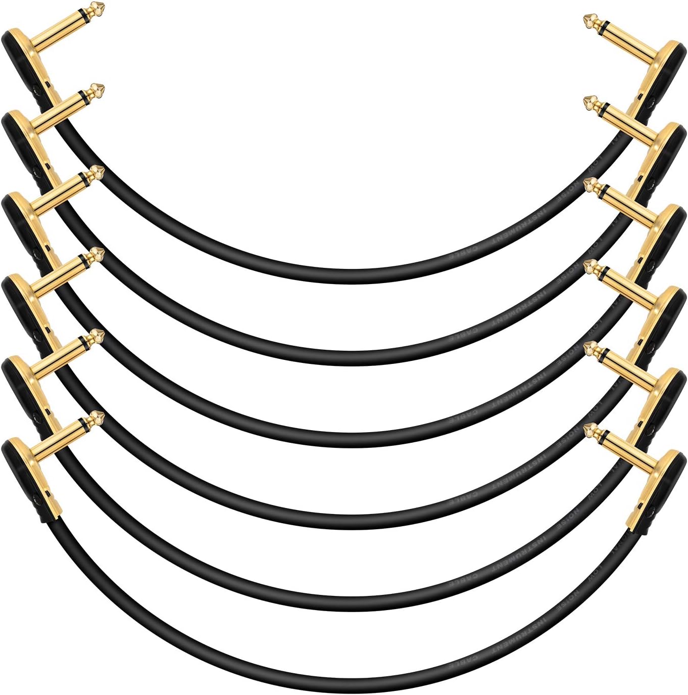 Gitarren-effektpedalkabel – 6 Stück – 30,5 Cm – Hochreines Kupfer – Geräuschunterdrückende Abschirmung – Schwarz-gold-stecker