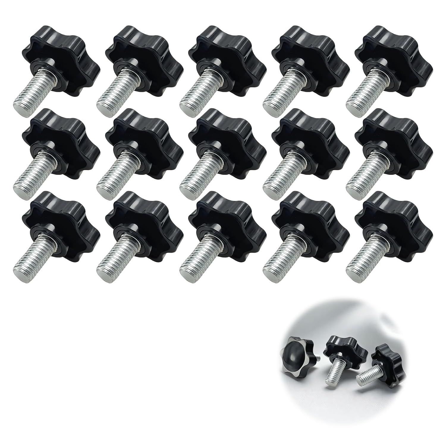 M8 X 30 Mm Klemmschrauben – 15er-pack – Stahl Und Abs – Rändelkopf – Für Maschinen Und Möbel – Schwarz Und Silber