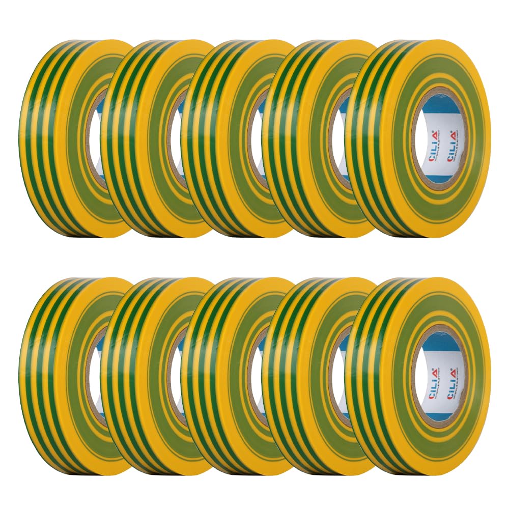 10er-pack Pvc-isolierbänder 19 Mm X 25 M – 600 V Feuerfester Elektrokleber – Für Verkabelung Und Reparatur – Gelbgrün