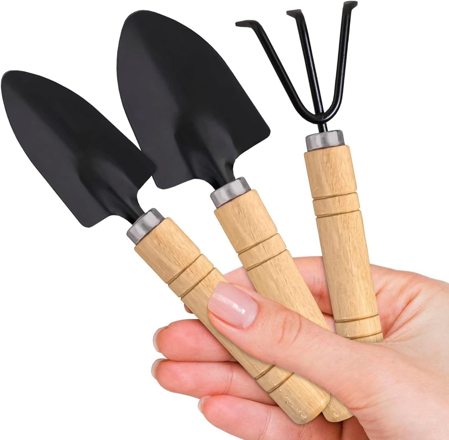 3-teiliges Gartenwerkzeug-set – Holz Und Edelstahl – Zum Säen Und Umtopfen – Ideal Für Topfpflanzen – Mini-größe