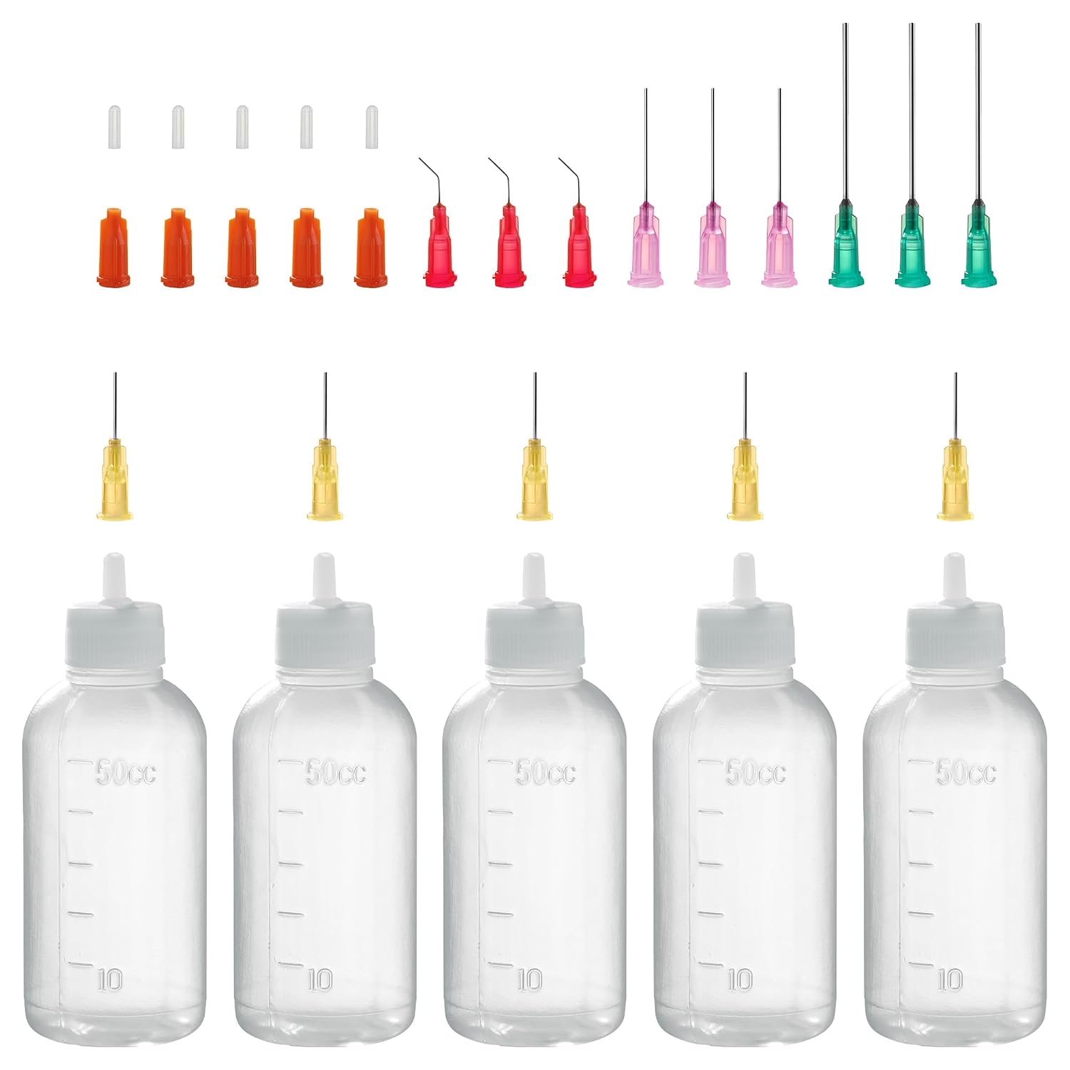 Set Mit 5 X 50 Ml Tropfflaschen – Weiches Pe – 14 Präzise Nadeln – Für Klebstoff Und Farbe – Kunst Und Basteln