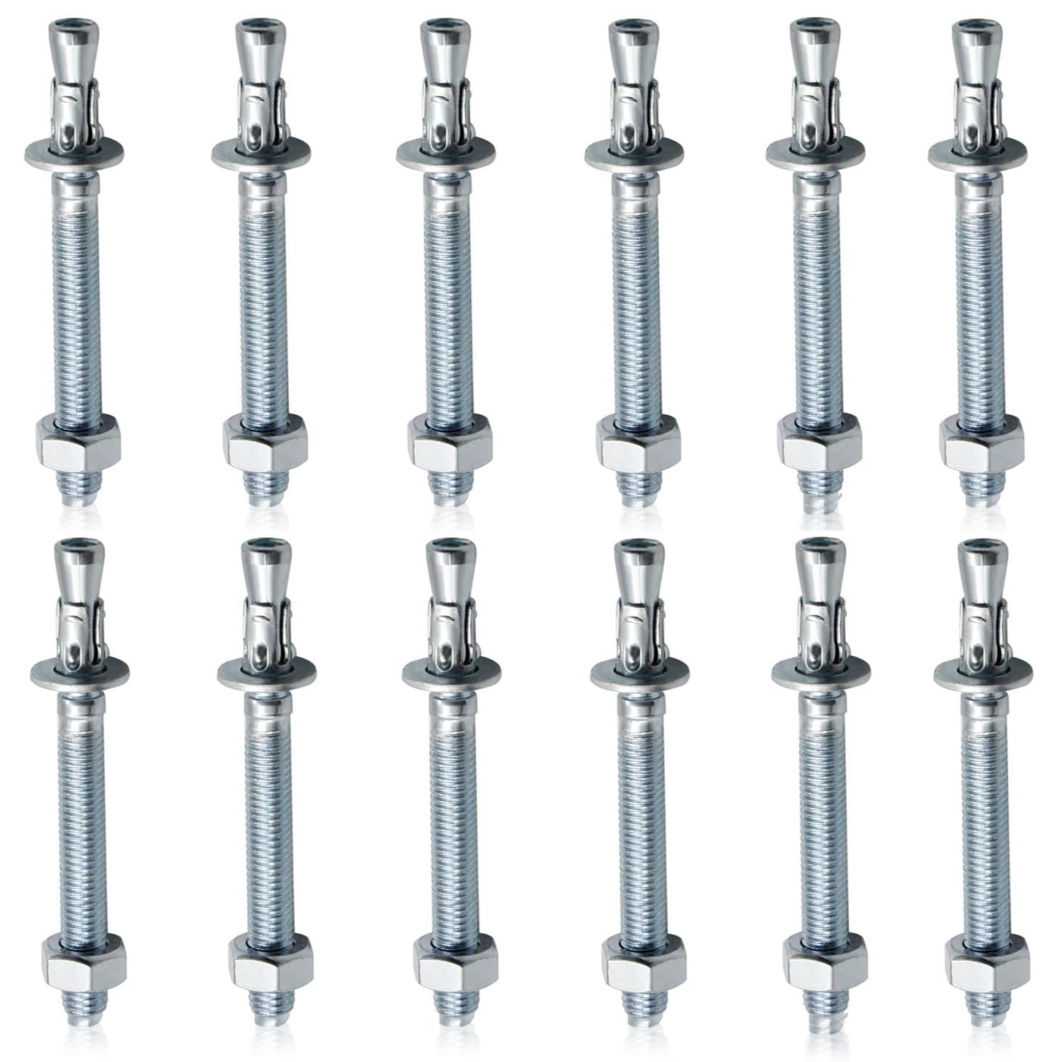 M10 X 100 Mm Ankerbolzen – 12er-pack – Verzinkter Stahl – Hochleistungsbefestigung Für Beton, Mauerwerk Und Stein – Silber
