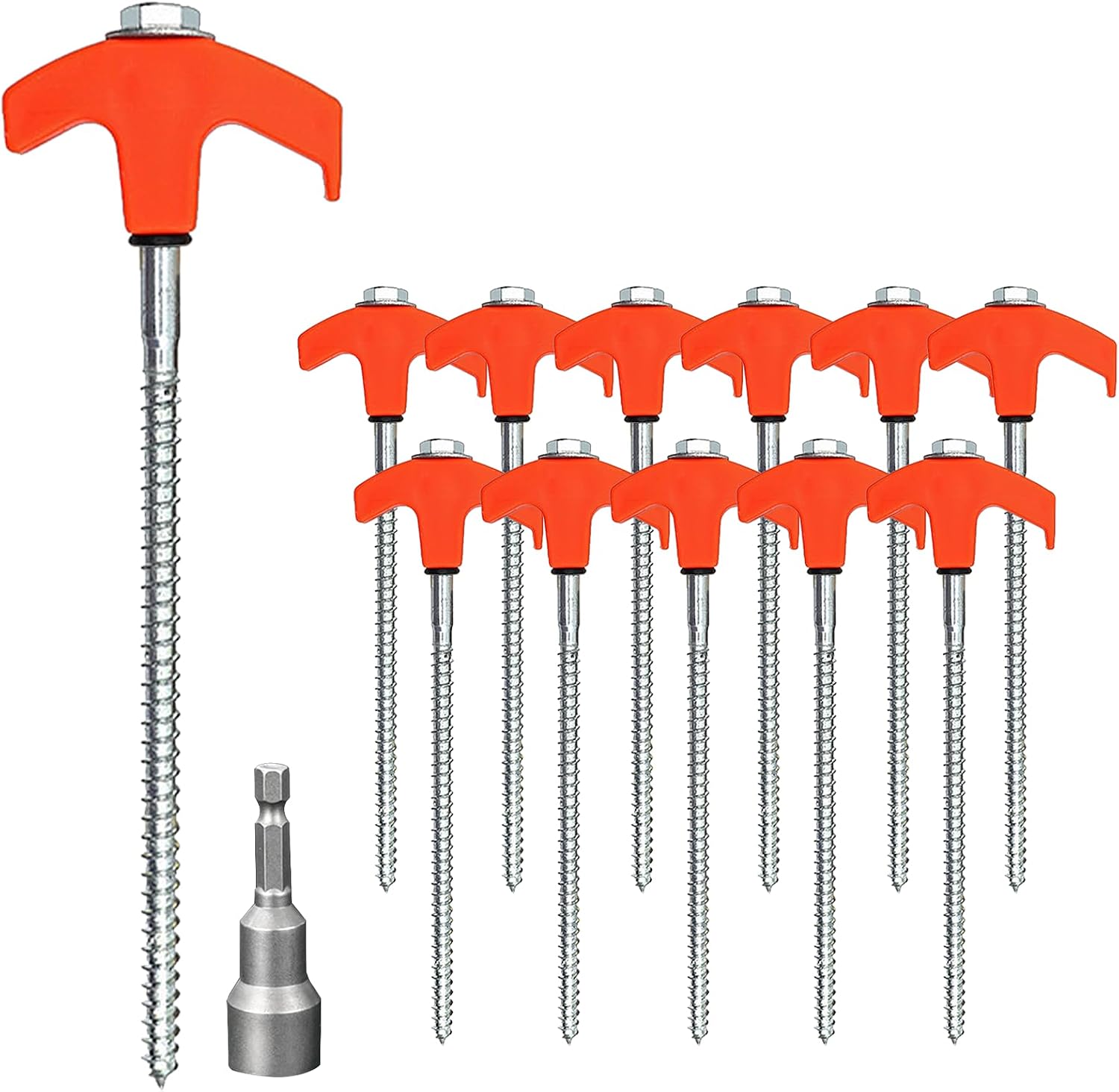 Spiral-heringe – 12er-pack – Orange, Verzinkter Stahl – Verankerung Für Weichen Untergrund – Camping, Wandern, Strand – 20,5 Cm