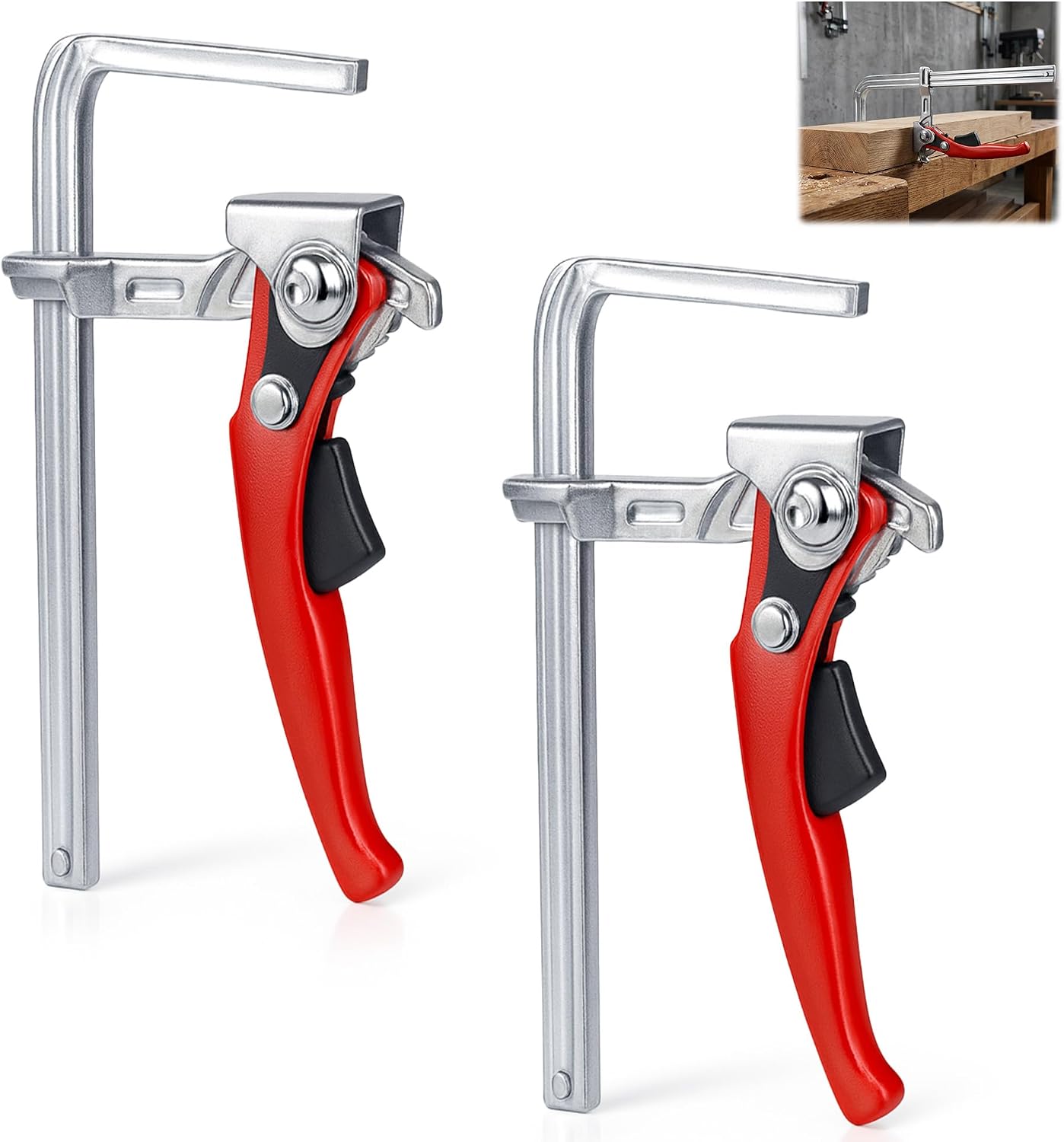Hebelzwinge – 2er-set – Robuster Stahl – Schnellspannsystem 160 X 60 Mm – Zum Schneiden Und Schleifen – Rot