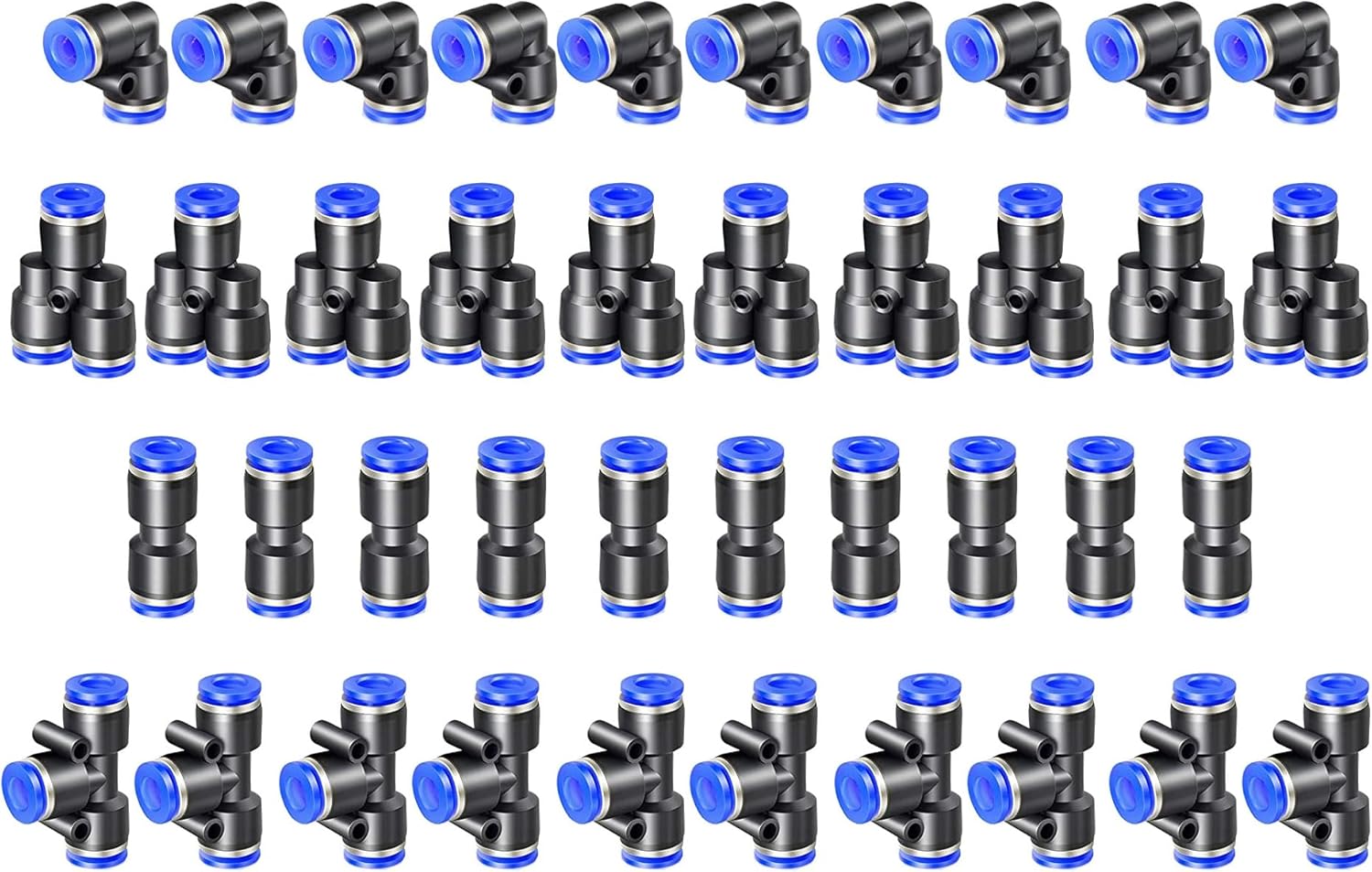 40 Stück 6-mm-pneumatikverbinder – Blauer Kunststoff – Schnellkupplung Zum Einstecken – Für Druckluft Und Pu/pe/nylon-schläuche – 4er-set