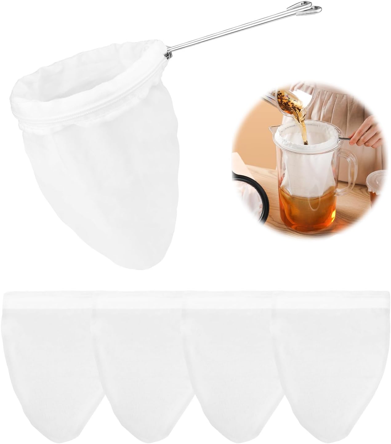 5-teiliges Stofffilter-set – Wiederverwendbare Milchbeutel Für Pflanzliche Milch – Baumwolle Und Edelstahl – Filtert Säfte Und Käse – Küche & Haushalt – Weiß