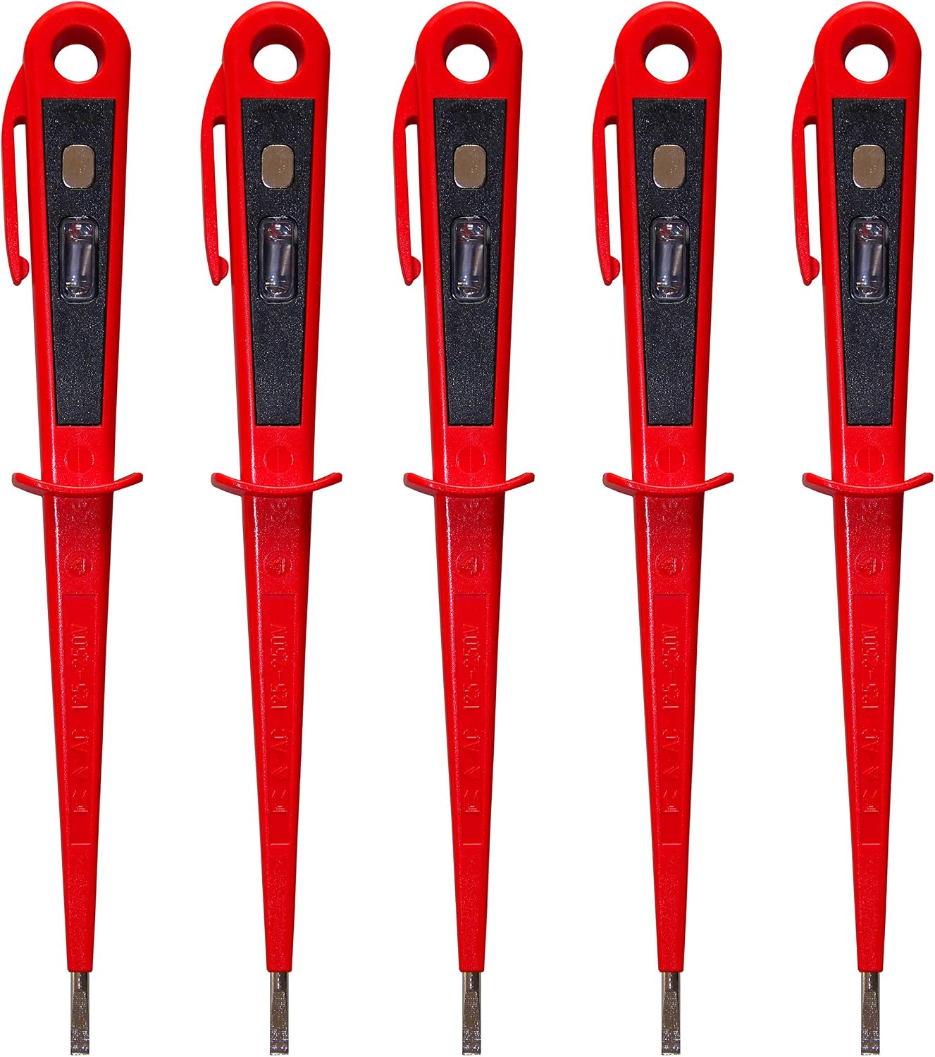 Einpoliger Spannungsprüfer – 5er-pack – Verzinkter Stahl C60 – Messbereich Bis 250 V, Vde-zertifiziert – Für Elektriker Und Heimwerker – 190 Mm, Rot/schwarz