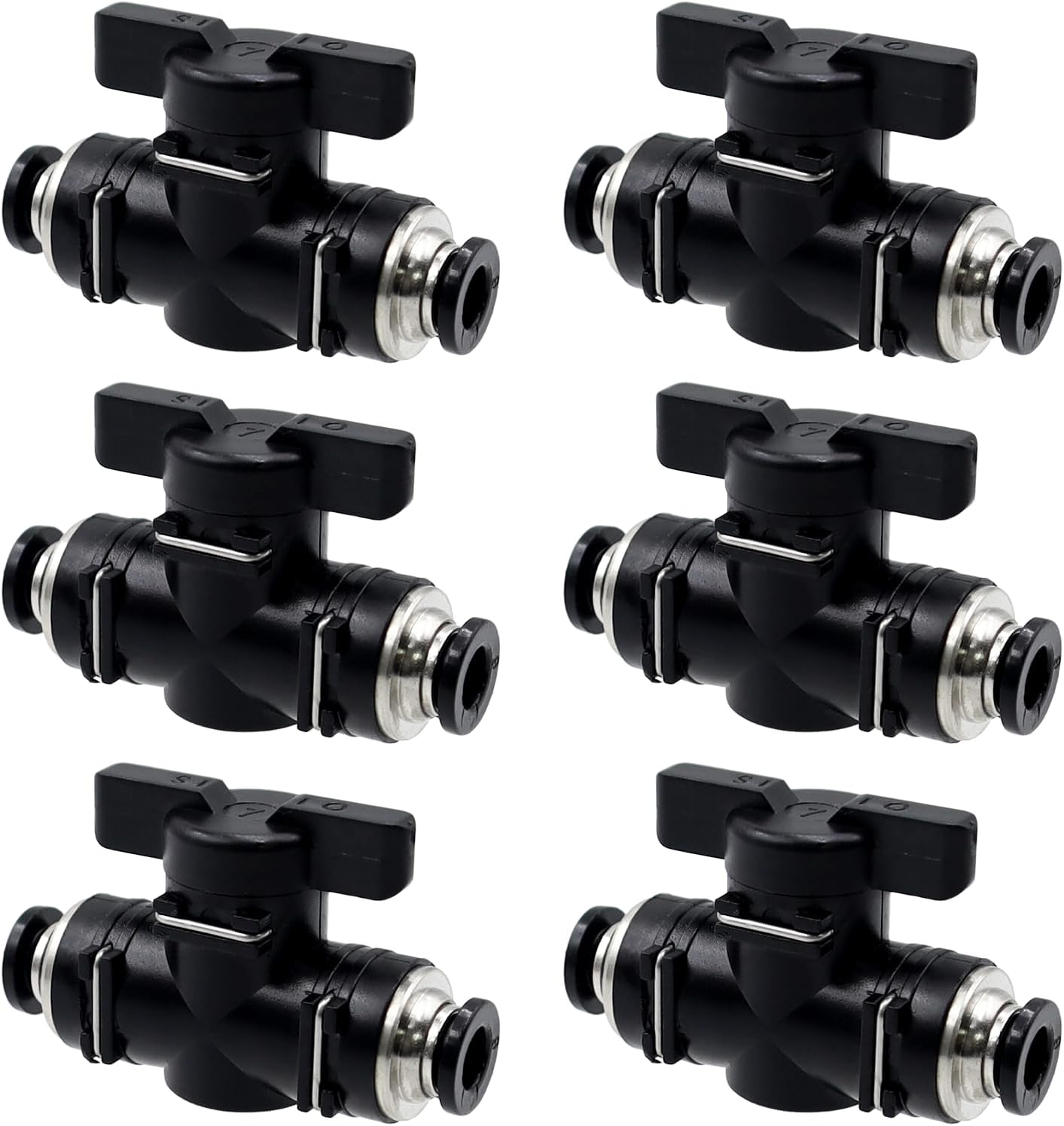 Satz Mit 6 Pneumatischen Kugelhähnen – 6-mm-geradanschlüsse – Pbt Und Kupfer – Luftstromregelung – Industrieeinsatz