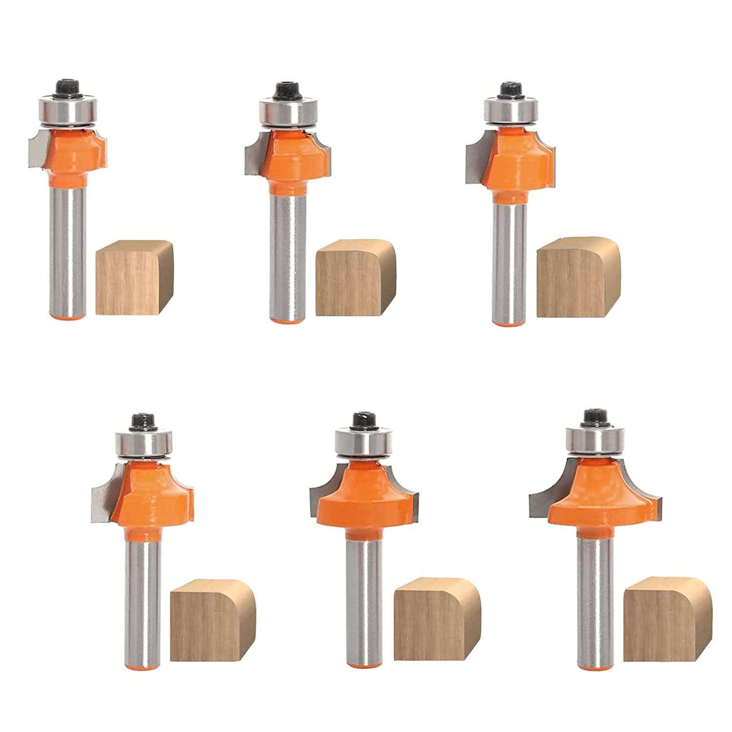 Abgerundete Holzfräser – 6er-set – Hartmetall Und Stahl – 8-mm-schaft, Verschiedene Radien – Holzbearbeitung Und Heimwerken – Radien 2 Bis 8 Mm