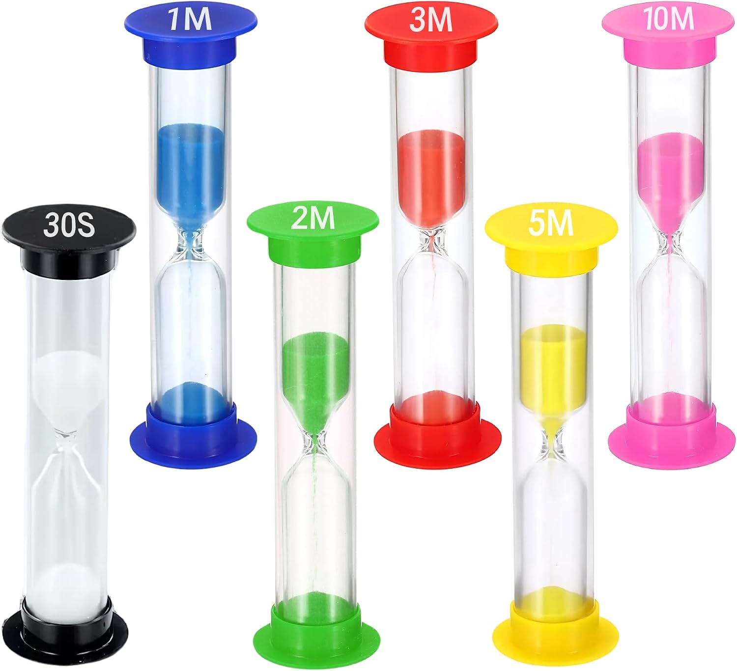 Set Mit 6 Acryl-sanduhren Für Kinder – Visueller Timer Von 30 Sekunden Bis 10 Minuten – Lernspielzeug Für Schule Und Zuhause – Leuchtende Farben