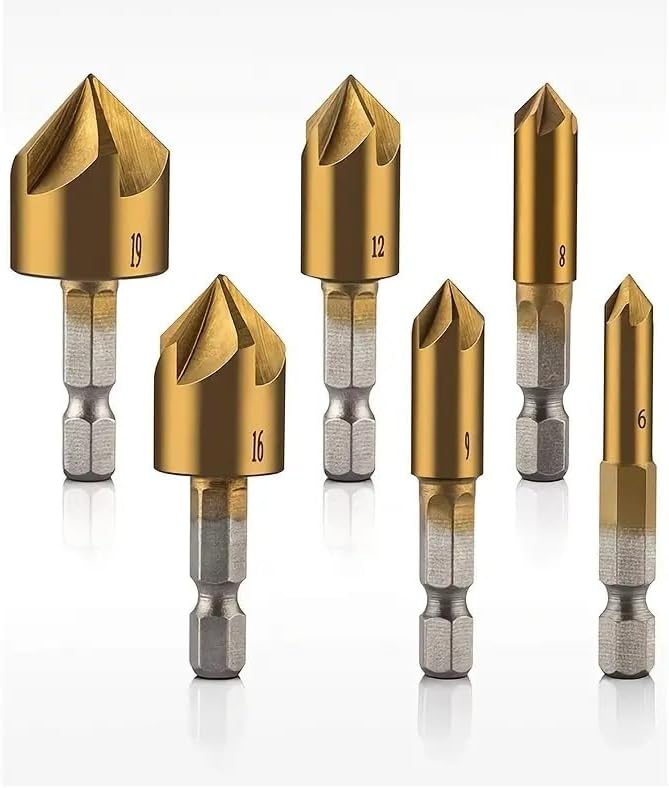 Set Mit 6 Kegelbohrern – 6 Stück – Titanbeschichteter Stahl – 82°-holzbohrer – Holzbearbeitung Und Heimwerken – 6,35 Mm Sechskantschaft