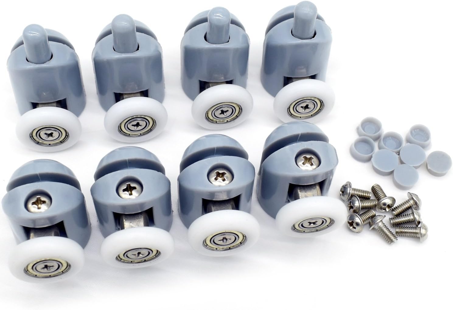 Set Mit 8 Duschrollen – Nylon Und Stahl – Für Gerade Und Gebogene Türen – Integriertes Federsystem – 4–6 Mm Glas – 27 Mm Durchmesser