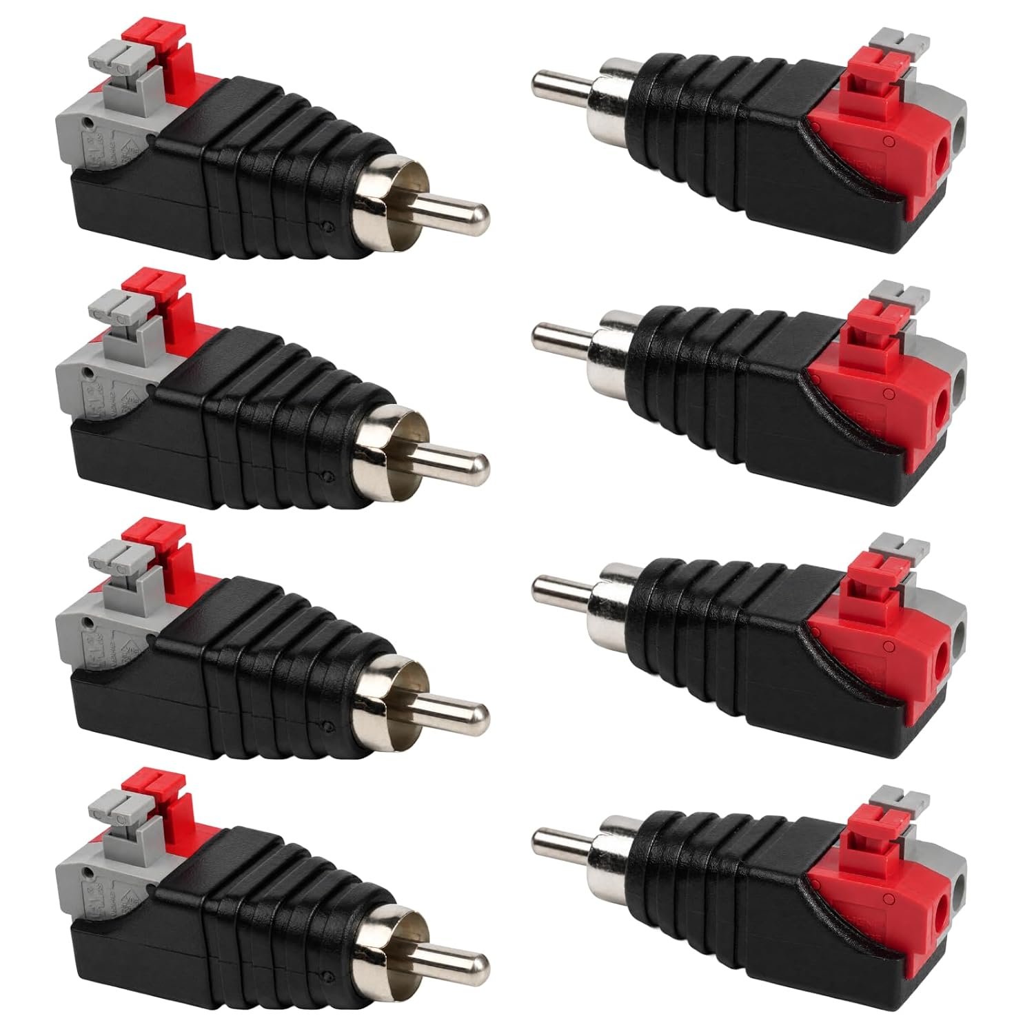Set Mit 8 Rca-auf-lautsprecher-adaptern – Kupfer Und Pvc – Lötfreie Verbindung – Audio/video/überwachungskamera – Rot Und Schwarz