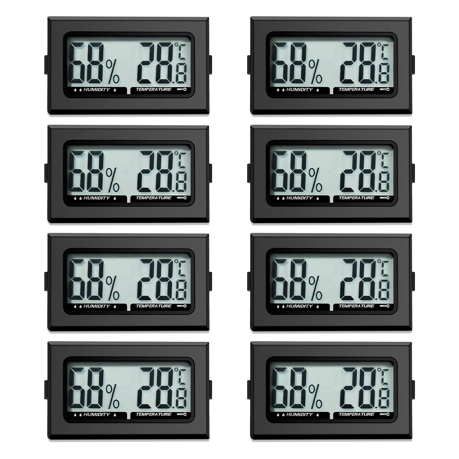 Digitales Thermometer-hygrometer – 8 Stück – Kompaktes Lcd-display – Präzise Temperatur- Und Feuchtigkeitsmessung – Für Zuhause, Gewächshaus Und Terrarien – Schwarz