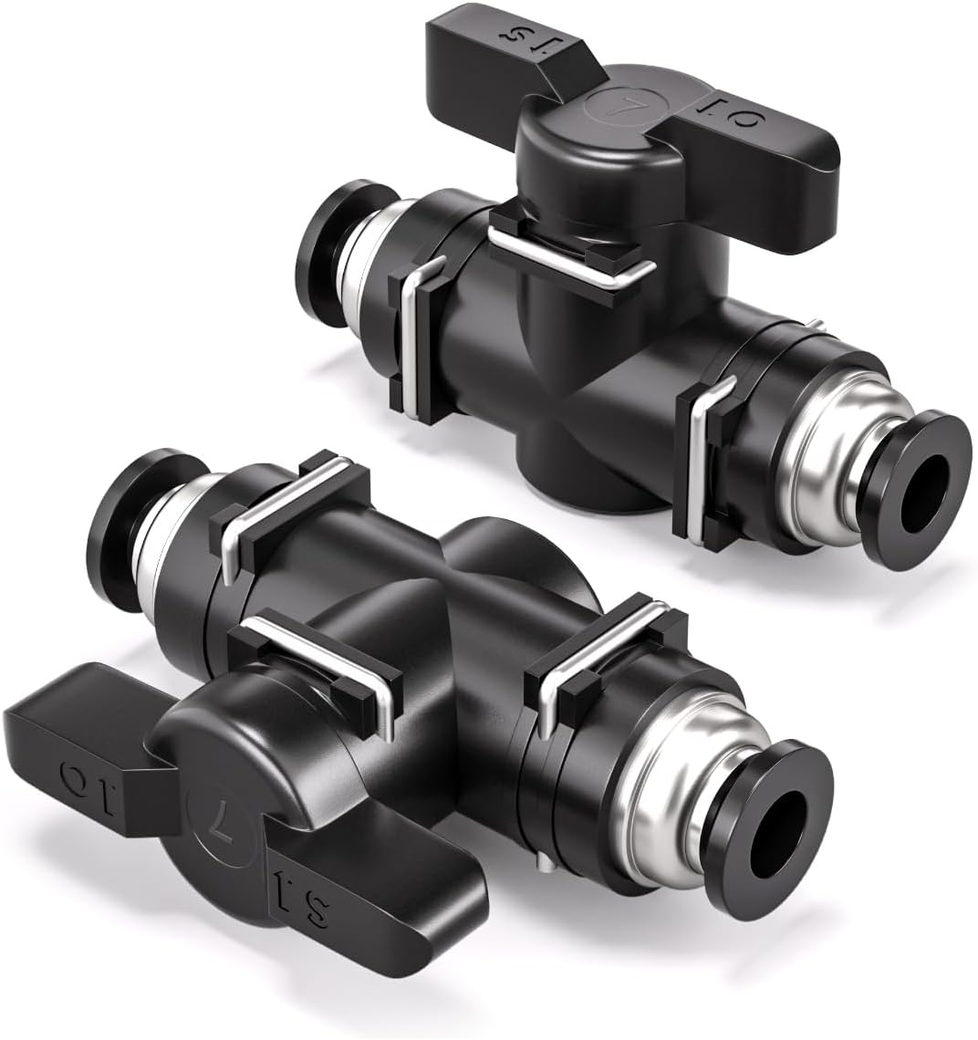 2 X 12-mm-kugelhähne – Vernickeltes Messing – Schnellanschluss (push-to-connect) – Luftstromregelung – Automobilindustrie – Rechtsgewinde