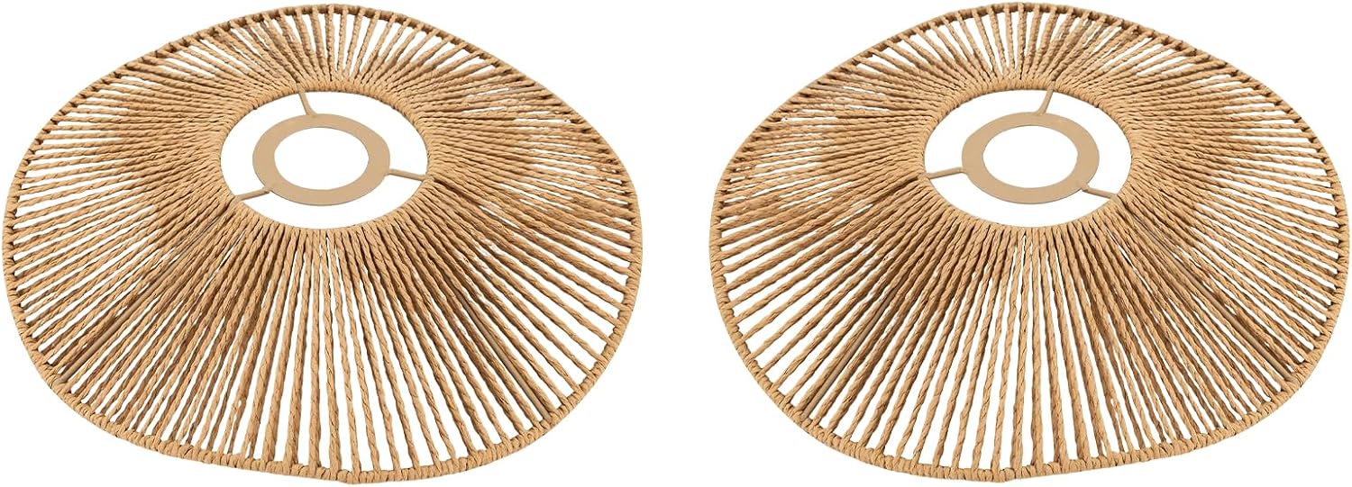 Set Mit 2 Runden Lampenschirmen – 30 Cm – Geflochtene Papierkordel – Durchbrochenes Design, Sanftes Licht – Wohnzimmer Und Flur – Naturgelb