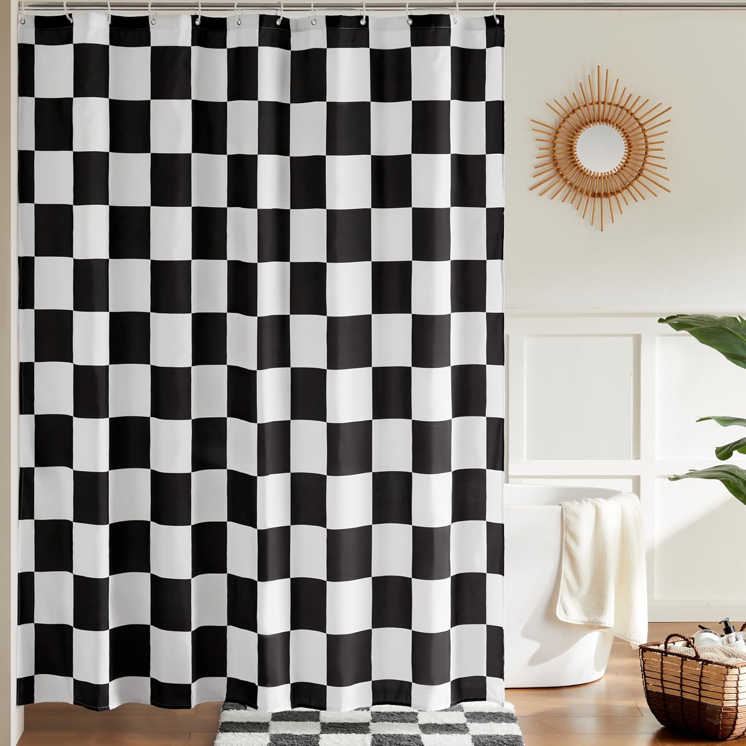 Schwarz-weiß Karierter Duschvorhang – 1-teilig – Retro-polyester – Wasserdicht Und Waschbar – Für Moderne Badezimmer – 183 X 183 Cm
