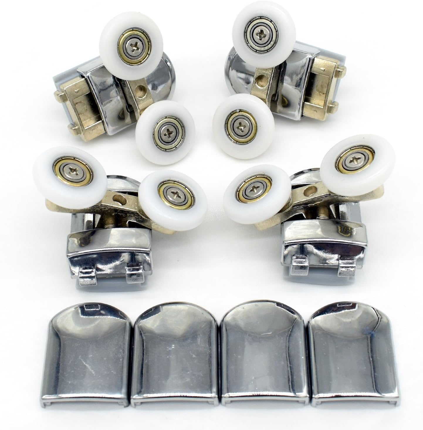 Doppelte Duschtürrollen – 4er-set – Verchromter Kunststoff – 23 Mm Durchmesser – Für Duschkabinen – Glasstärke 4–6 Mm