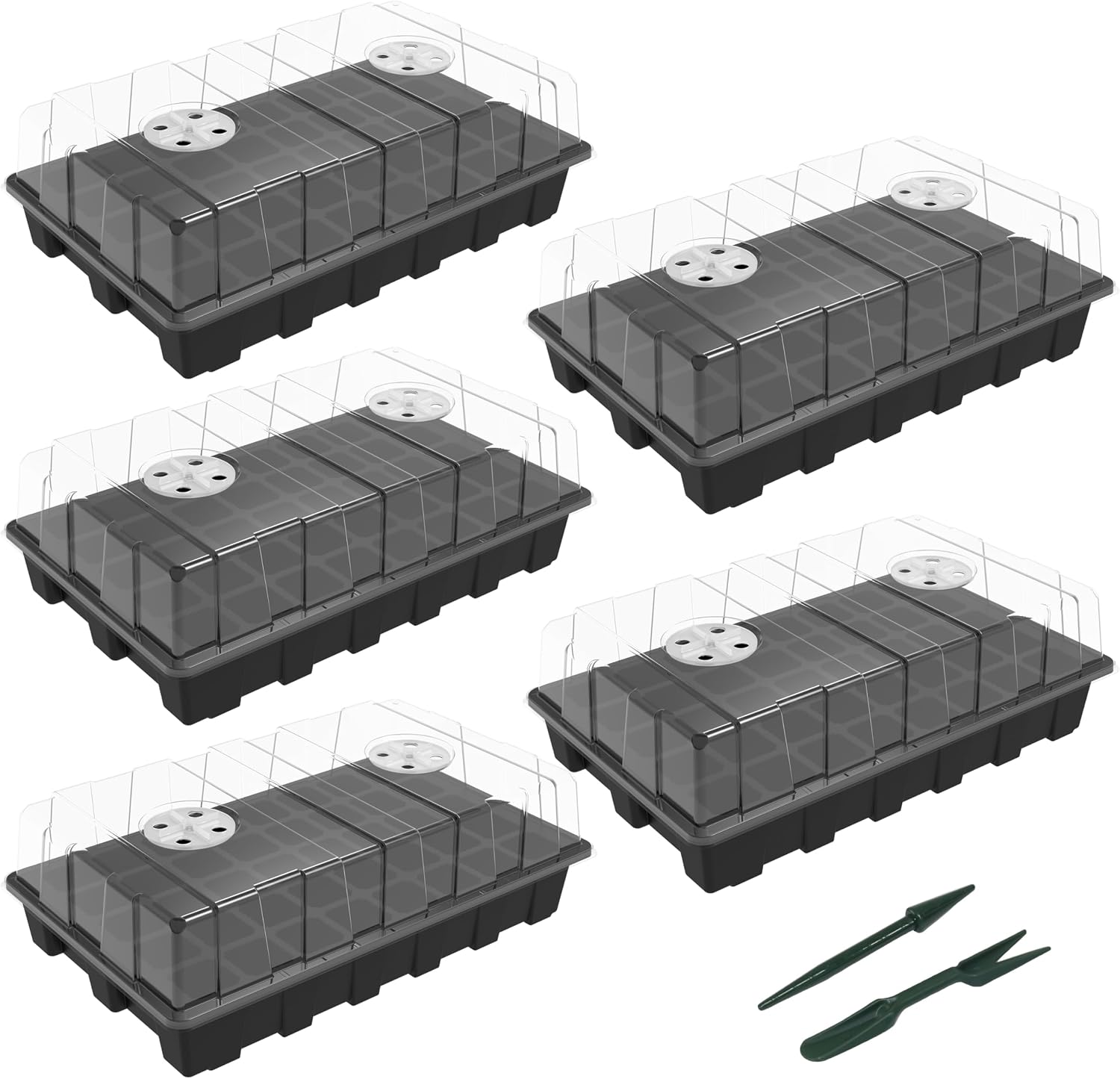 Set Mit 5 Anzuchtschalen – 200 Zellen – Robuster Kunststoff – Verstellbare, Belüftete Kuppel – Für Drinnen Und Draußen Geeignet – 38,1 X 22,9 Cm