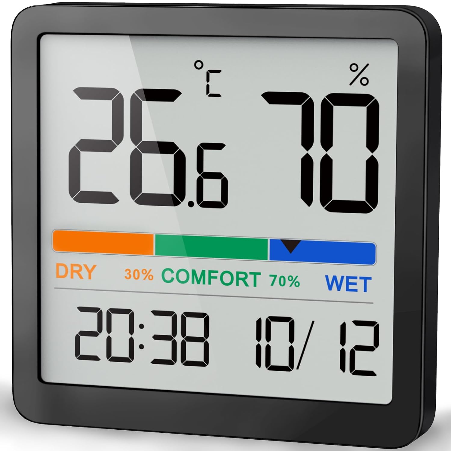 Thermometer Und Hygrometer Für Den Innenbereich – 1 Stück – Schwarzer Kunststoff – Präzises Lcd-display – Wohnzimmer, Schlafzimmer, Büro – 7 Cm