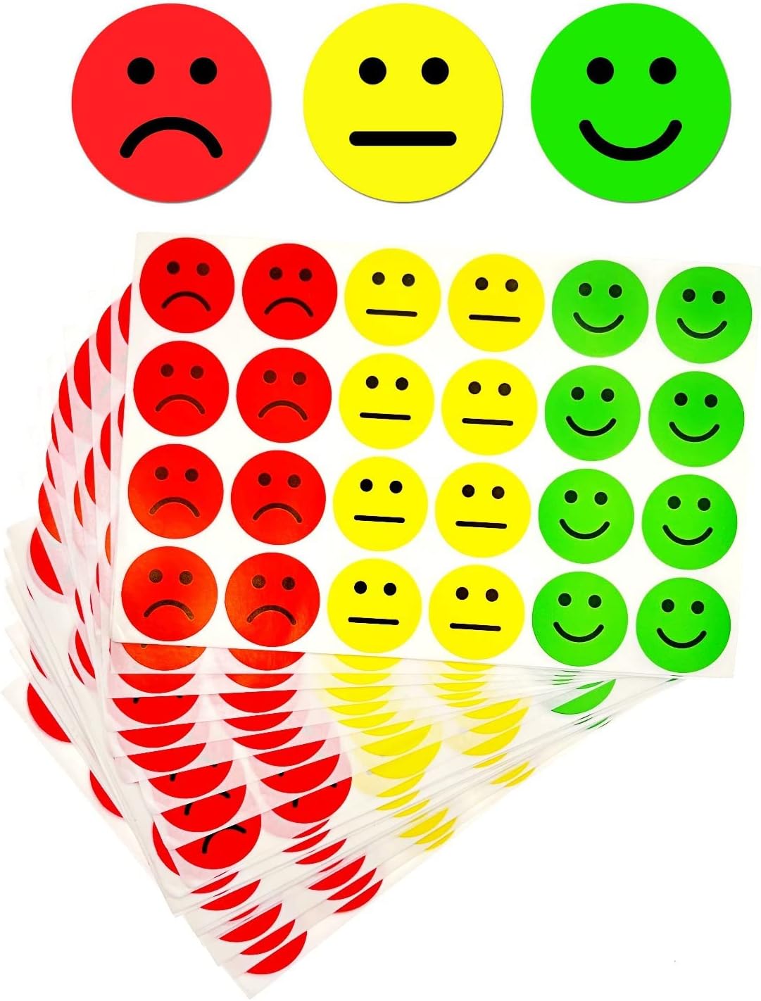 1200 Runde Emotionsaufkleber – 50 Bögen – Lächelnde, Traurige, Neutrale Gesichter – Schulbelohnungen Und Stimmungstracker – Rot, Gelb, Grün, 2,5 Cm