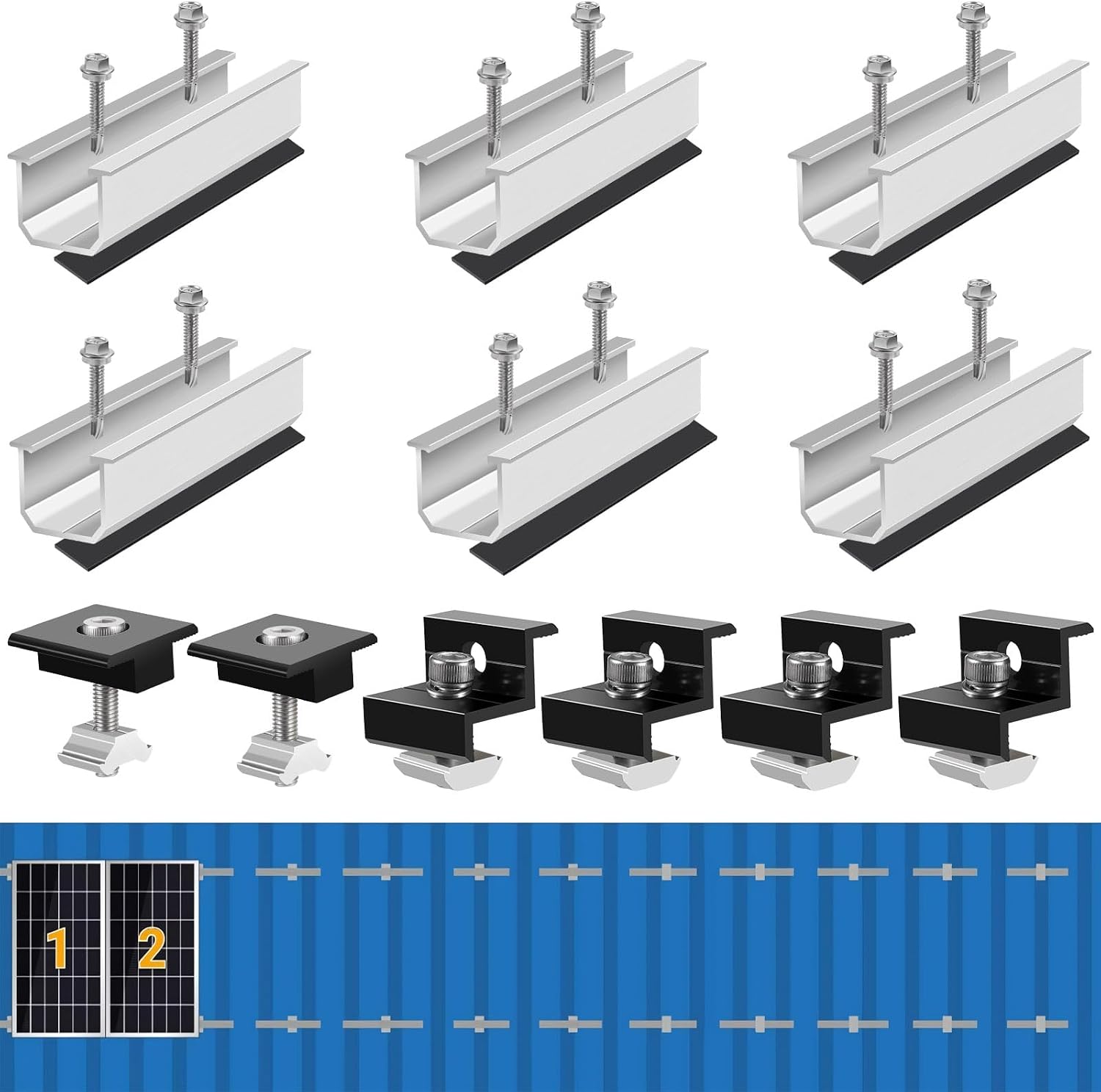 Montagesatz Für Solarmodule – 2 Module – Aluminium Und Edelstahl – Z-förmige Metalldachhalterung – Wohnmobil, Boot, Haus – 12 Cm Schiene