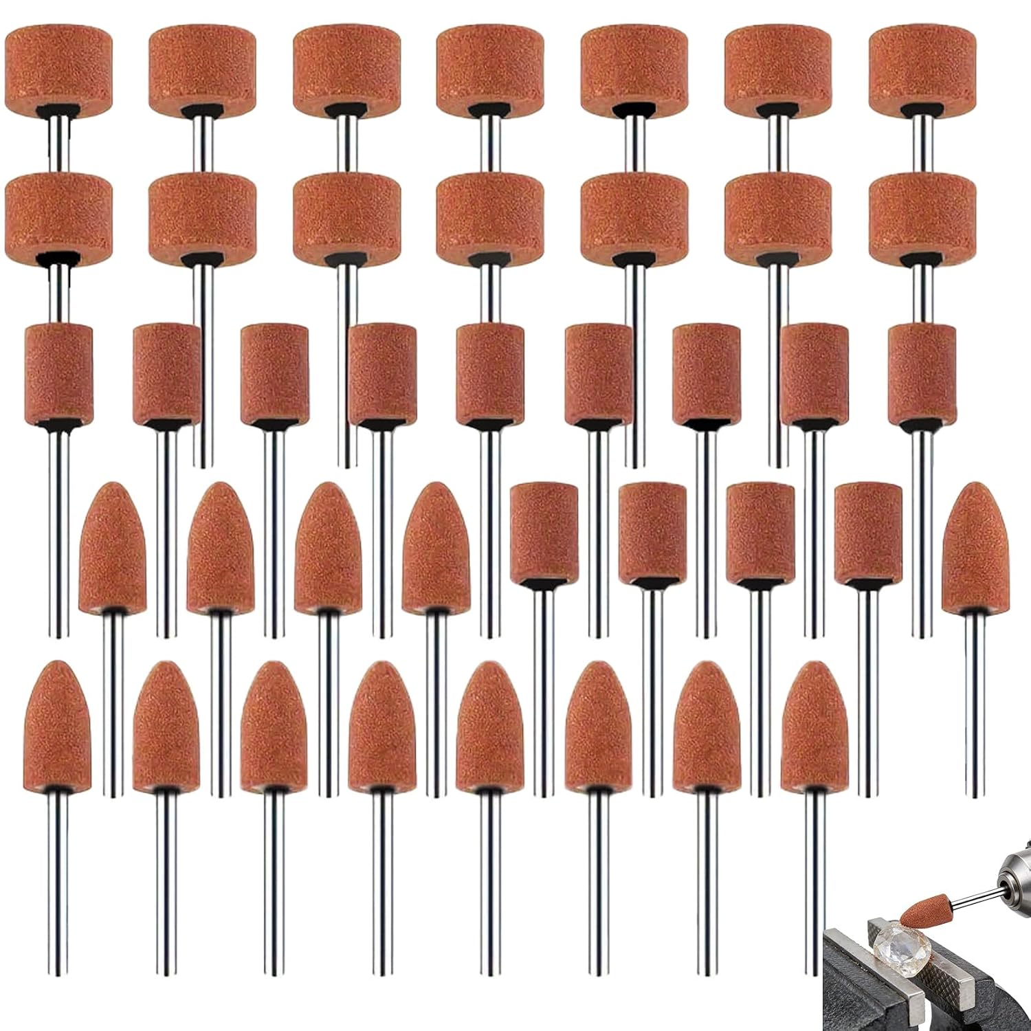 Set Mit 42 Korund-schleifaufsätzen – 3-mm-schaft – Vielseitiges Zubehör – Für Metall, Glas Und Holz – Ideal Für Heimwerker Und Industrielle Anwendungen