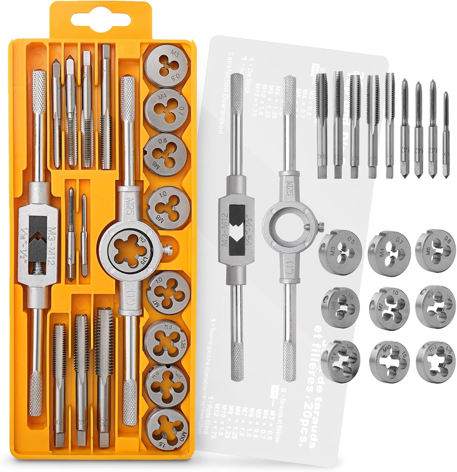 Satz Mit 20 Gewindebohrern Und Schneideisen – Gcr15-legierungsstahl – Metrische Gewinde M3 Bis M12 – Metallreparatur – Werkstatt Und Garage