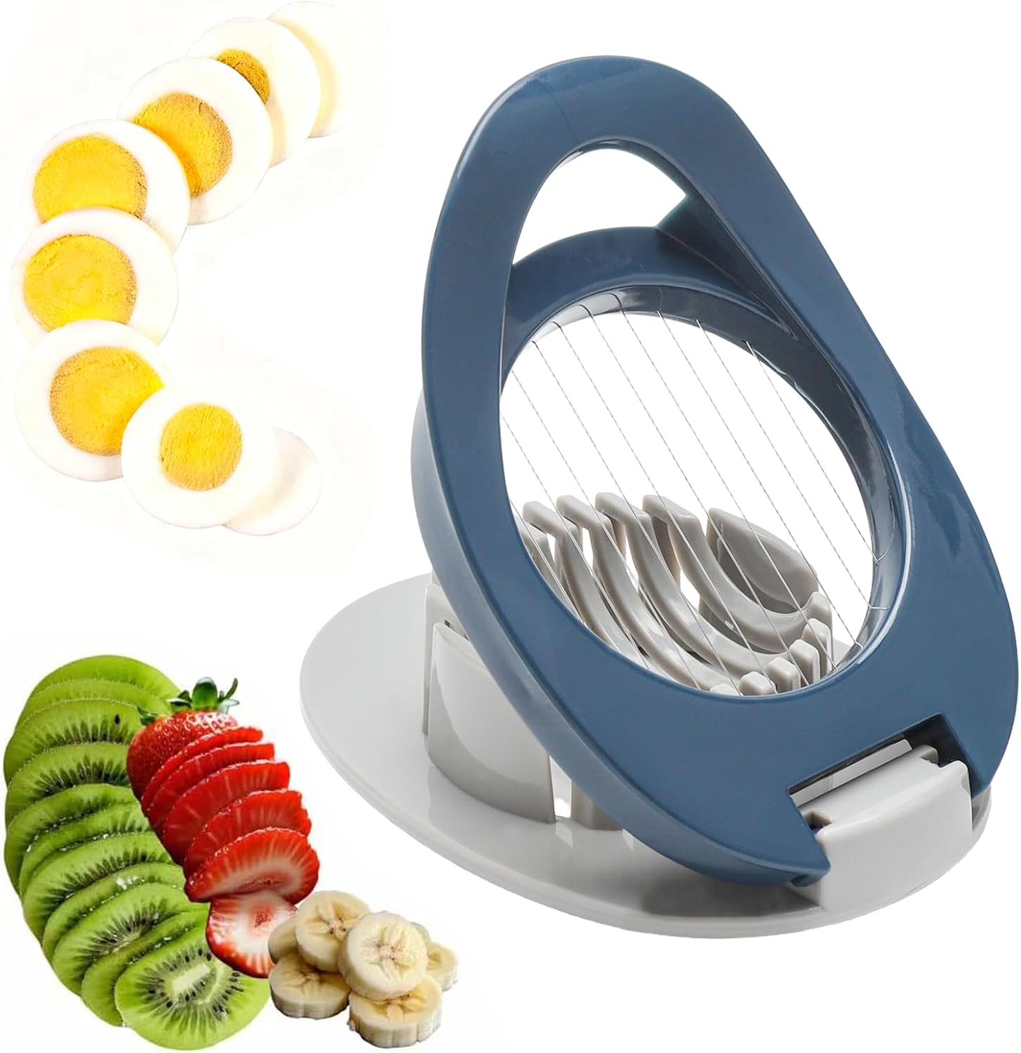 Manueller Eierschneider – 1 Stück – Edelstahl Und Abs – 0,2 Mm Präzisionsdraht – Für Eier, Obst Und Pilze – 12 X 8,5 Cm, Blaugrau