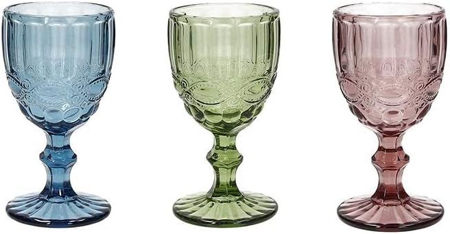3er-set Stielgläser – 3-teilig – Farbiges Glas Mit Geprägten Mustern – 260 Ml Fassungsvermögen Für Gekühlte Getränke – Ideal Für Festliche Anlässe Und Den Alltag – Blau, Grün Und Lila