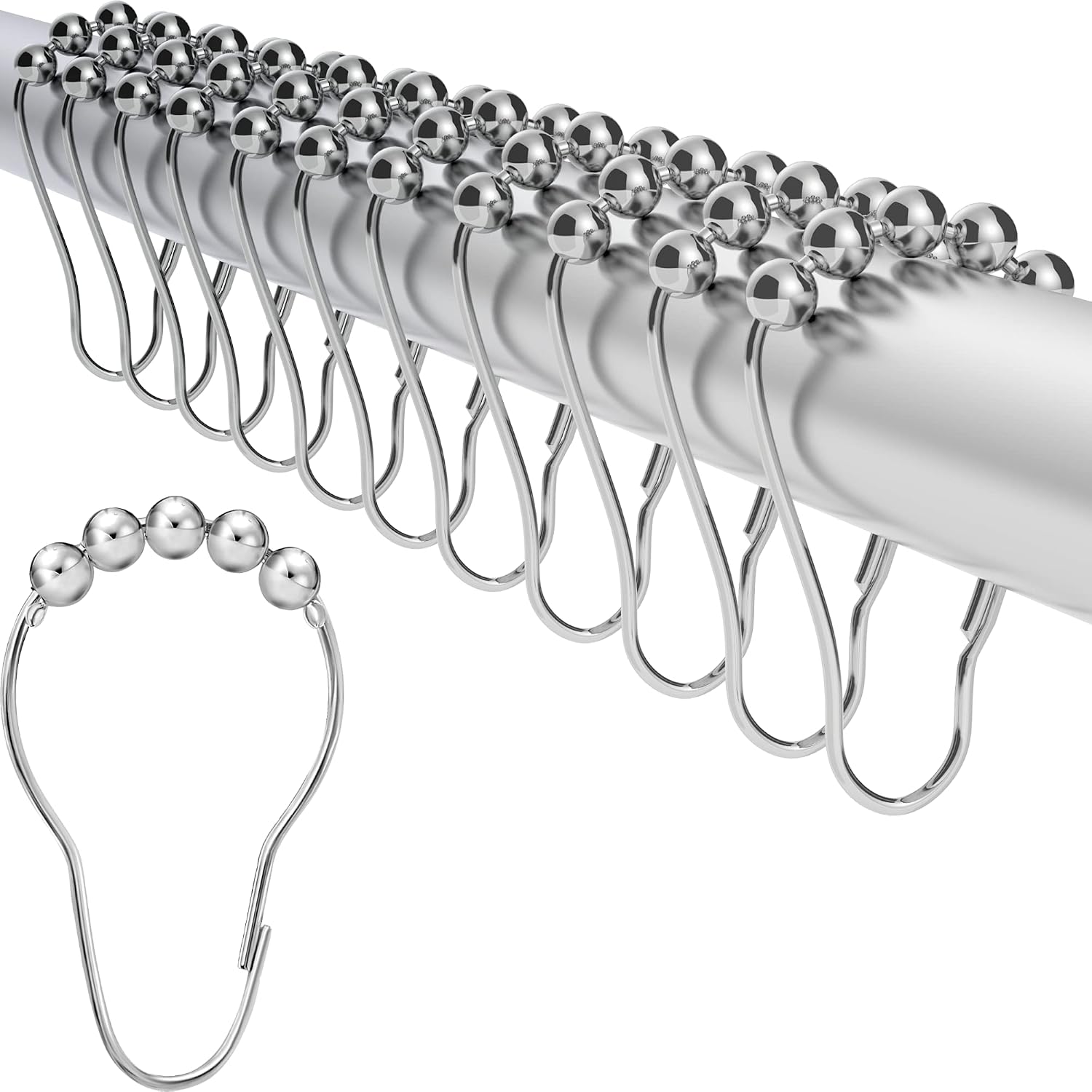 Duschvorhangringe – 12er-set – Verchromter Edelstahl – Geräuschloses Gleiten – Modernes Badezimmer – Kompatibel Mit Standard-duschvorhangstangen