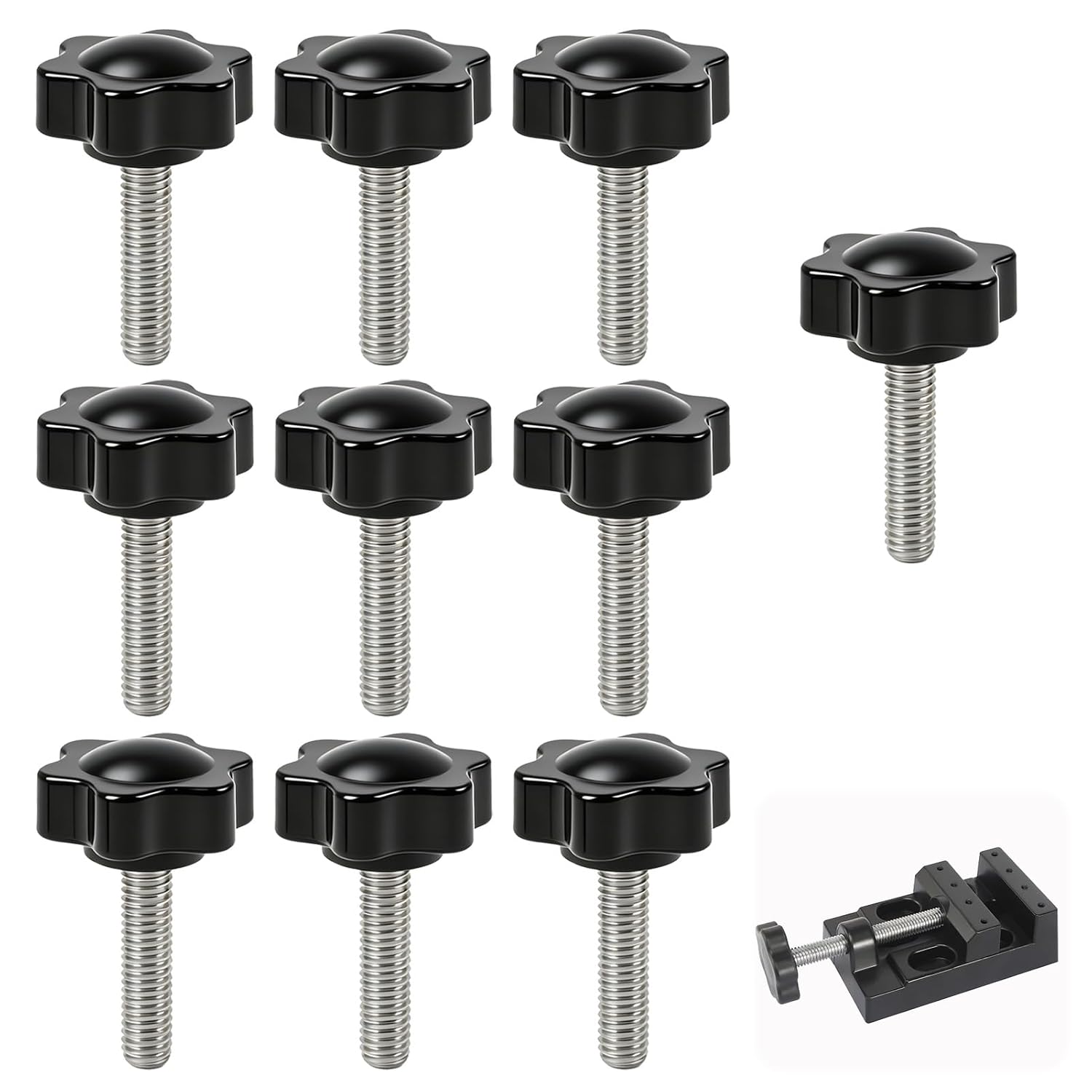 Rändelschrauben M6x25 Mm – 10er-pack – Kunststoff Und Verzinkter Stahl – Werkzeugloses Manuelles Anziehen – Maschinen Und Möbel – Schwarz Und Silber