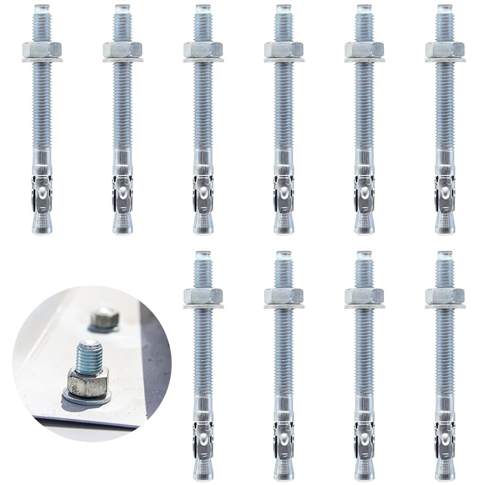 M10 X 110 Mm Ankerbolzen – 10er-pack – Verzinkter Stahl – Hochleistungsbefestigung – Beton Und Metall – Silber