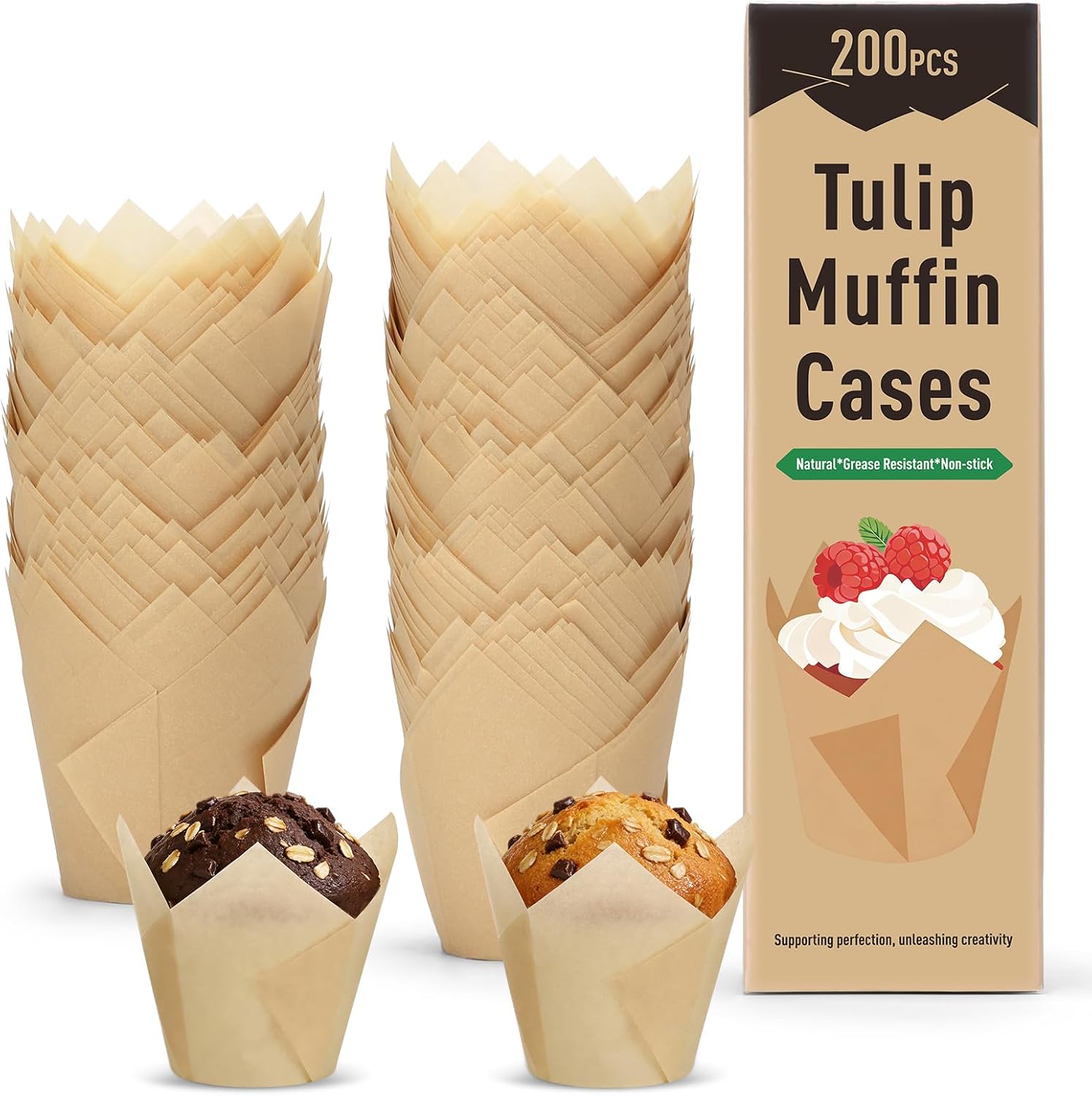 Papier-muffinförmchen – 200er-pack – Tulpenform – Fettabweisend – Perfektes Backen Ohne Ankleben – Für Zuhause Und Profis – Standardweiß