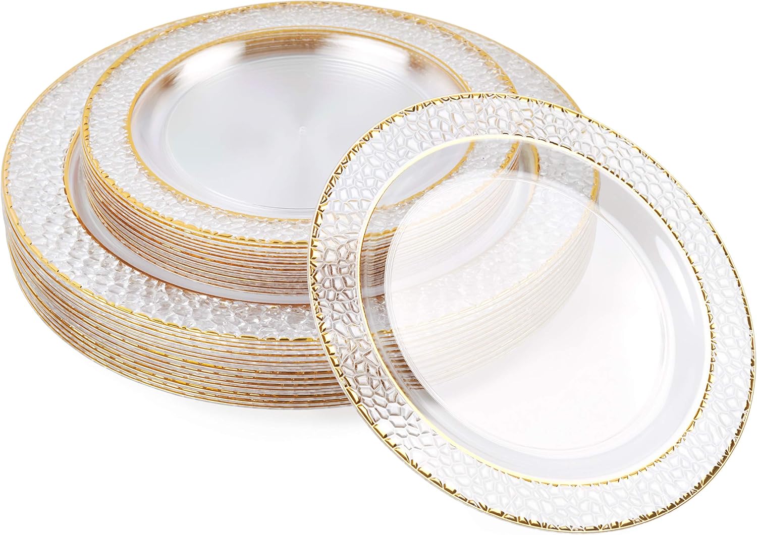 40 Stabile Kunststoffteller Mit Goldrand – 2 Wiederverwendbare Größen – Elegantes Geschirr Für Hochzeiten Und Feiern – 26 Cm Und 19 Cm