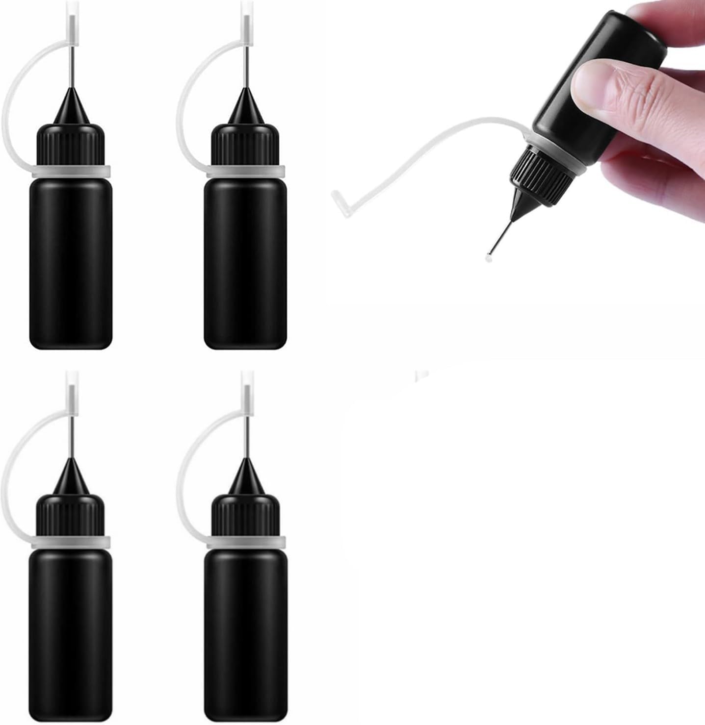 10-ml-präzisionsfläschchen – 4er-pack – Weicher Schwarzer Kunststoff – Metallnadelspitze – Klebstoff- Und Bastelbedarf – 10 Ml
